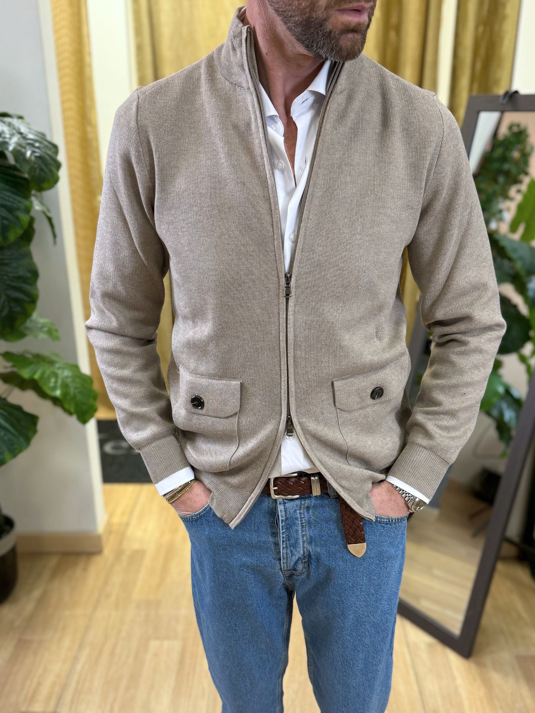 Cardigan Con Zip LP Beige