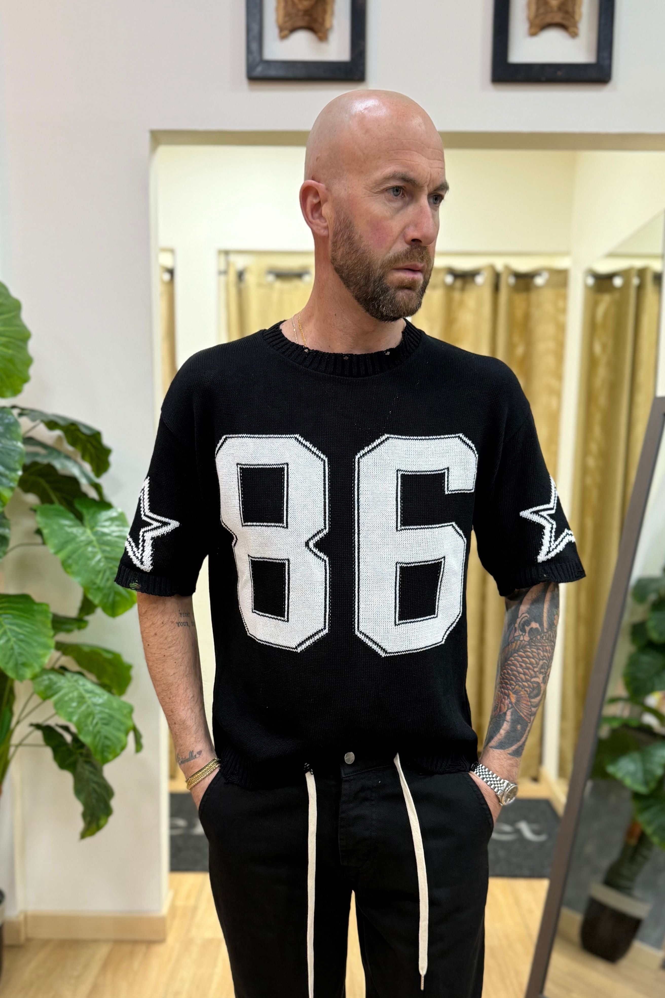 T-Shirt In Filo Star86 Nero