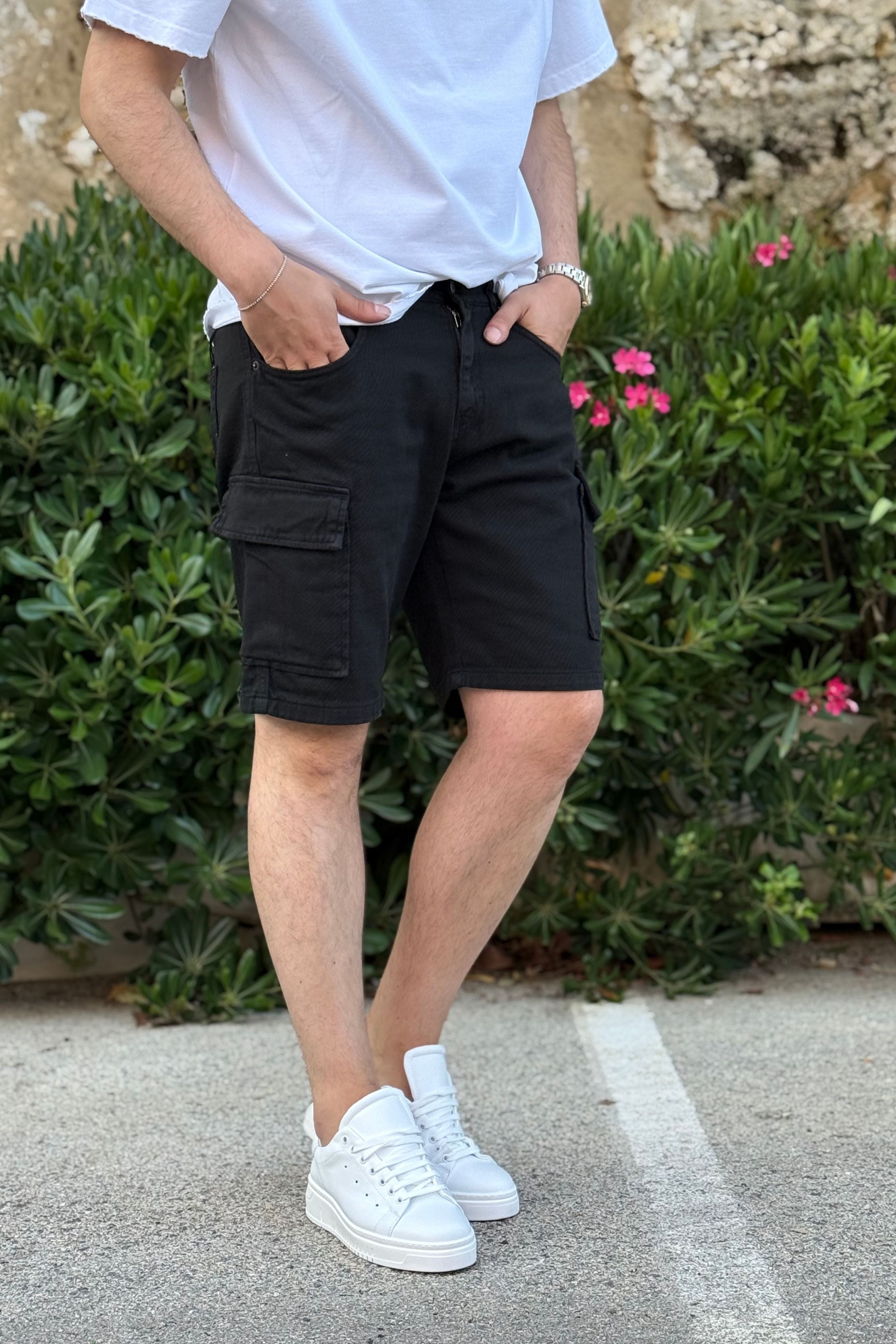 Bermuda Jeans Cargo Different Nero