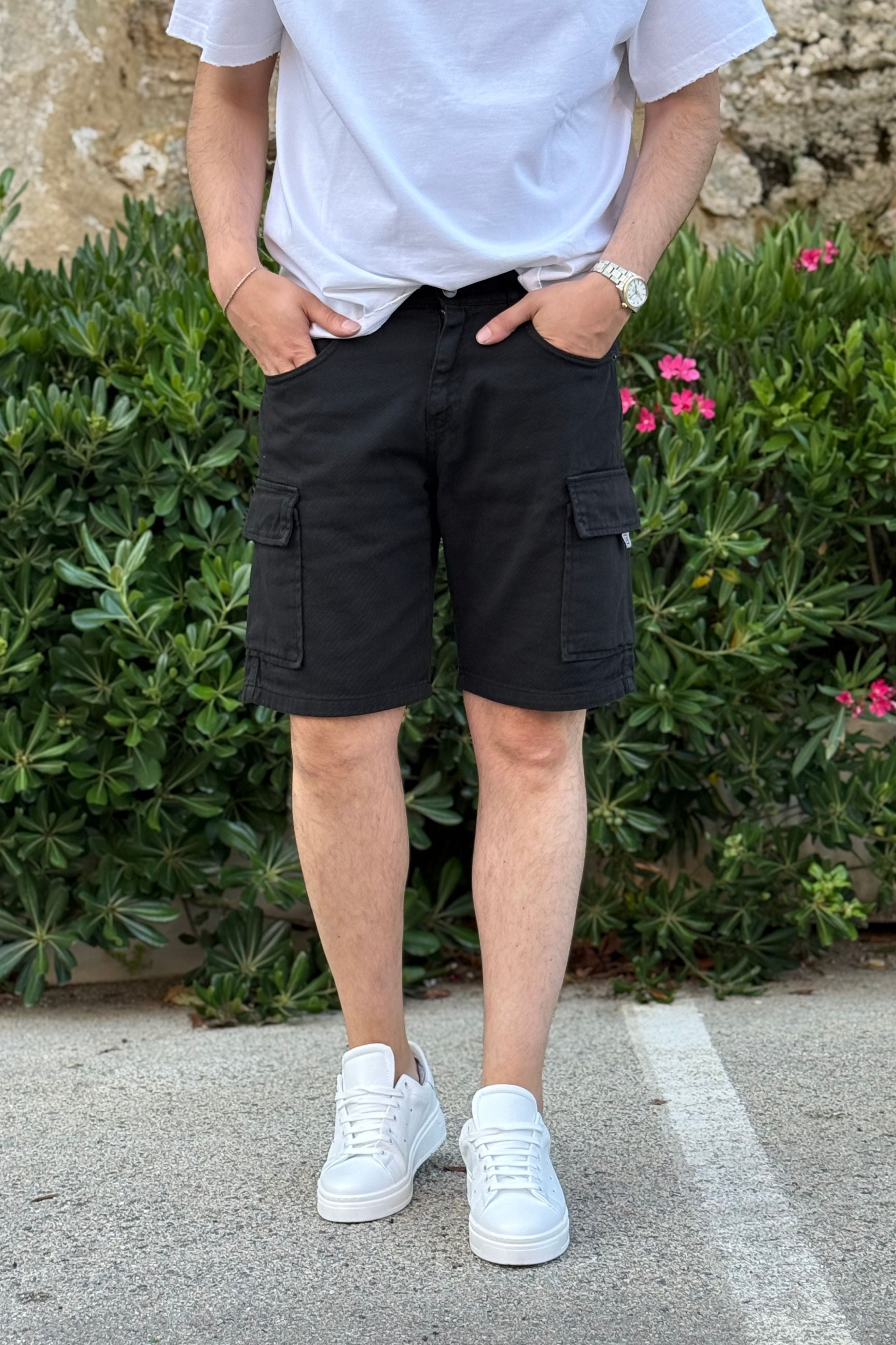 Bermuda Jeans Cargo Different Nero