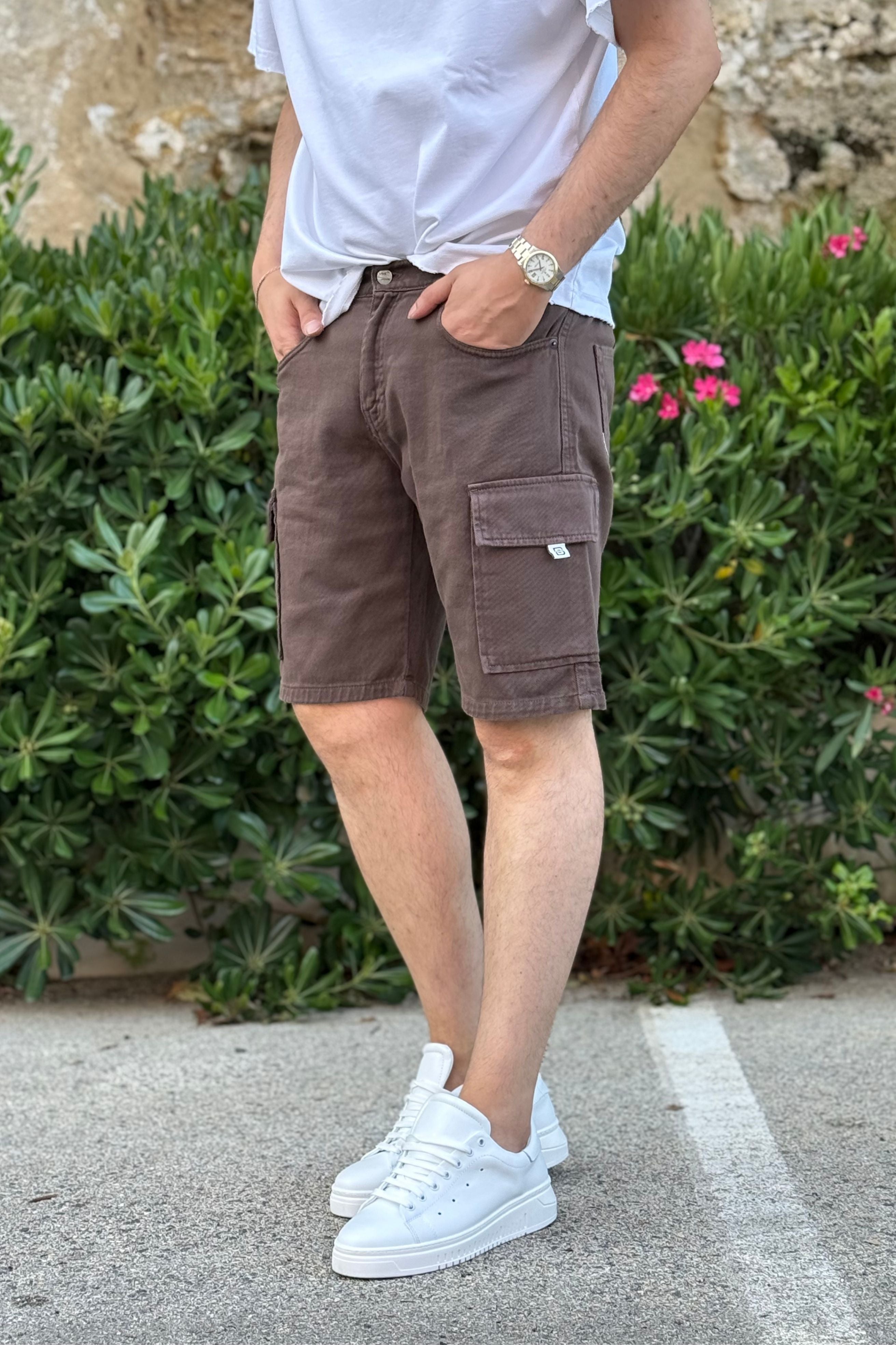 Bermuda Jeans Cargo Different Marrone