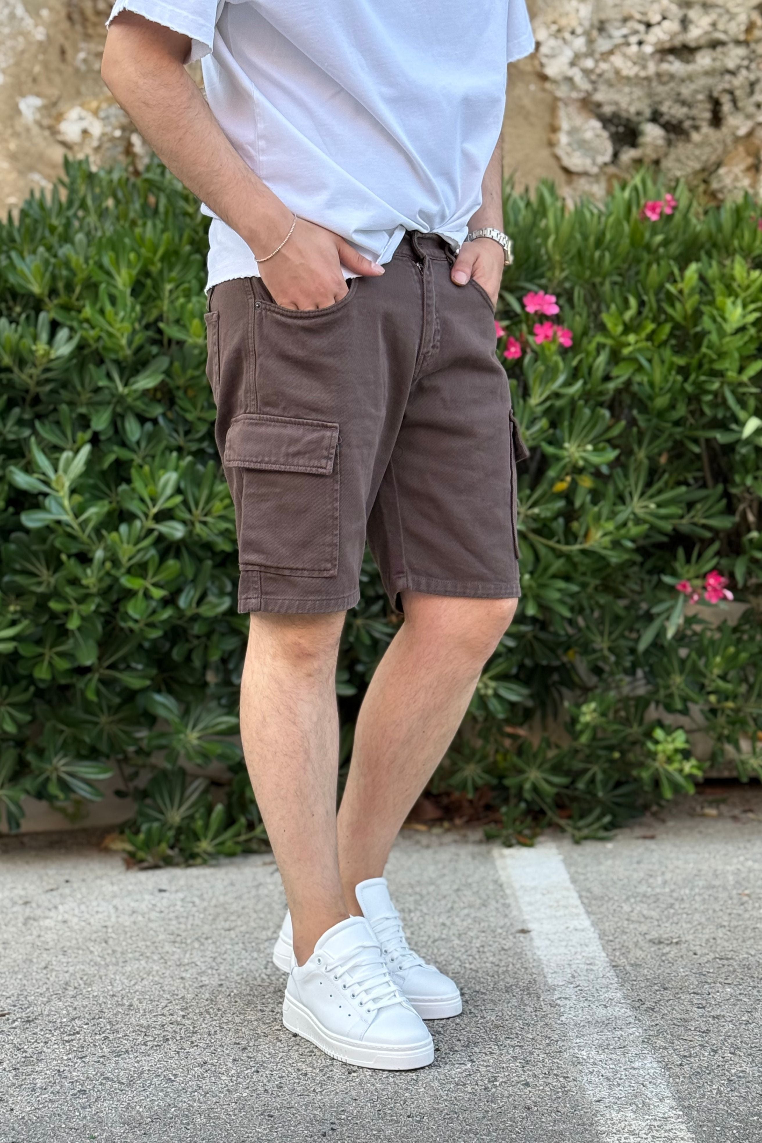 Bermuda Jeans Cargo Different Marrone