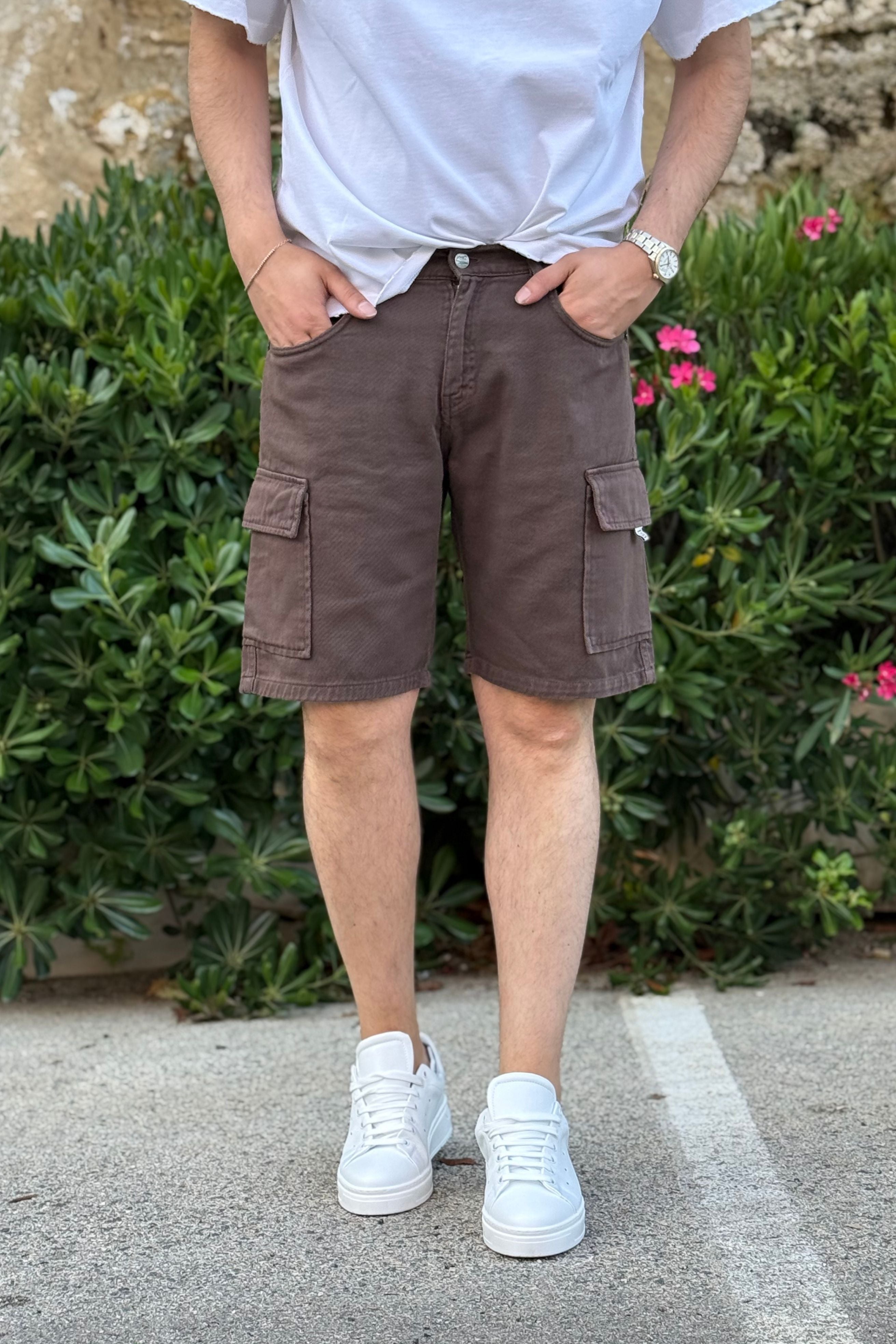 Bermuda Jeans Cargo Different Marrone