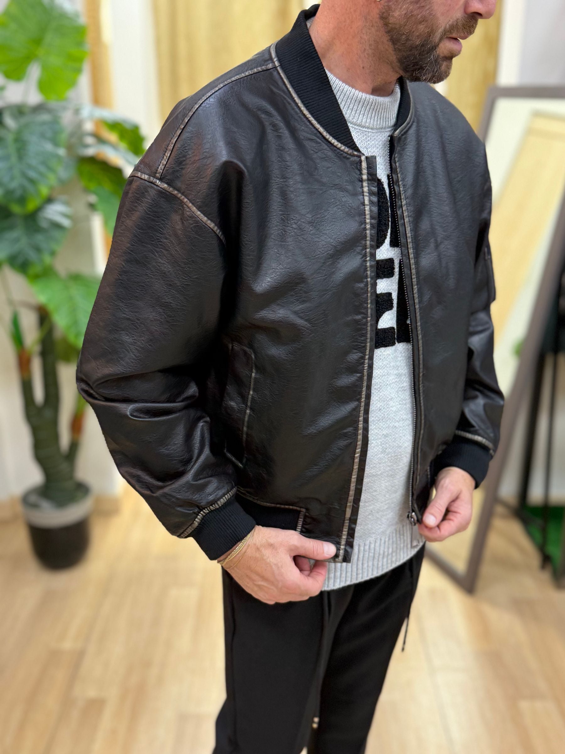 Giubbino Cropped Eco Pelle Nero