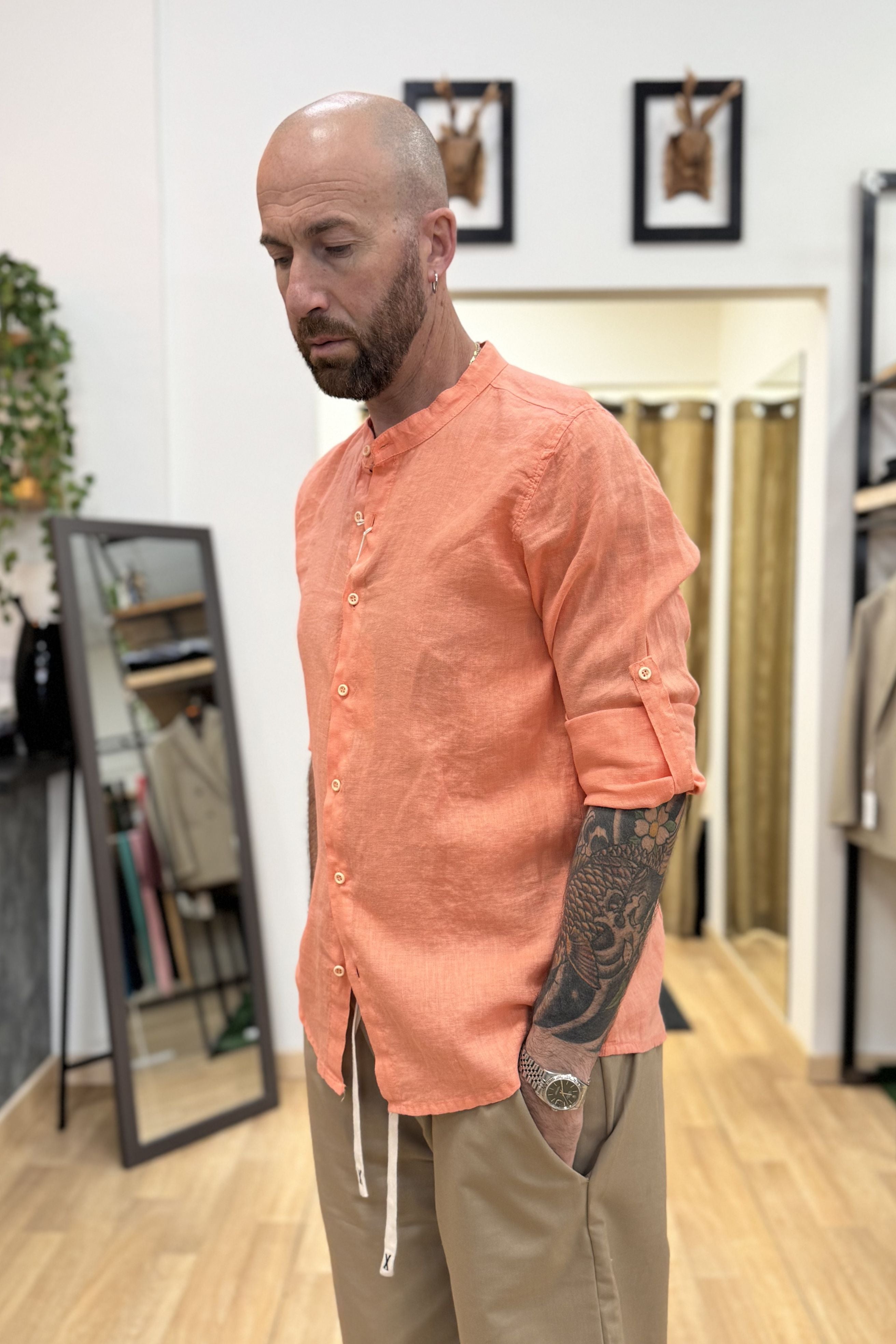Camicia In Lino Koreana Corallo