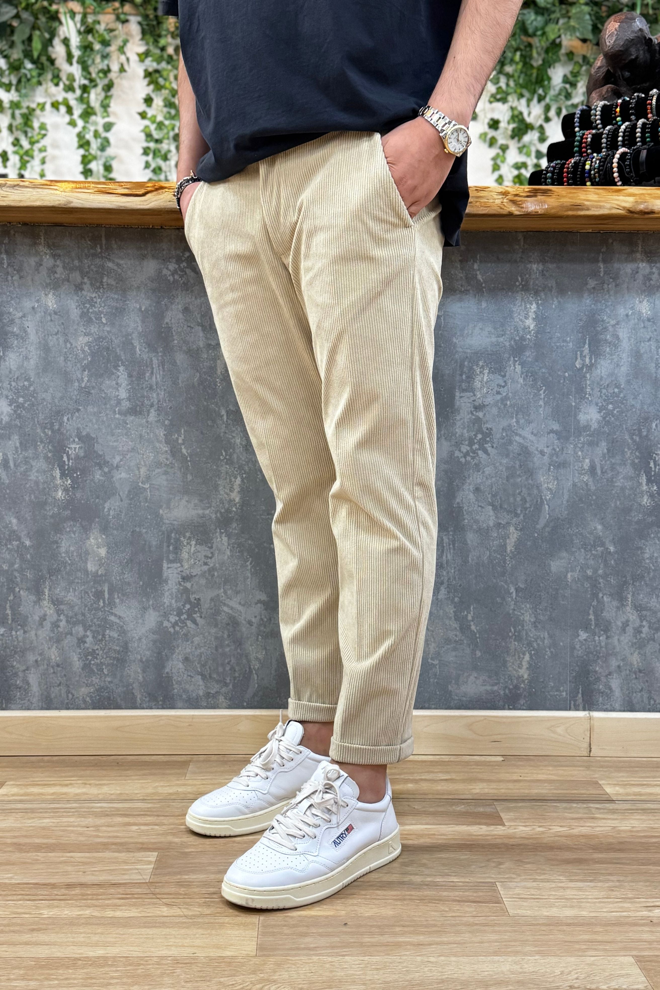 Pantalone in Velluto Milano Beige
