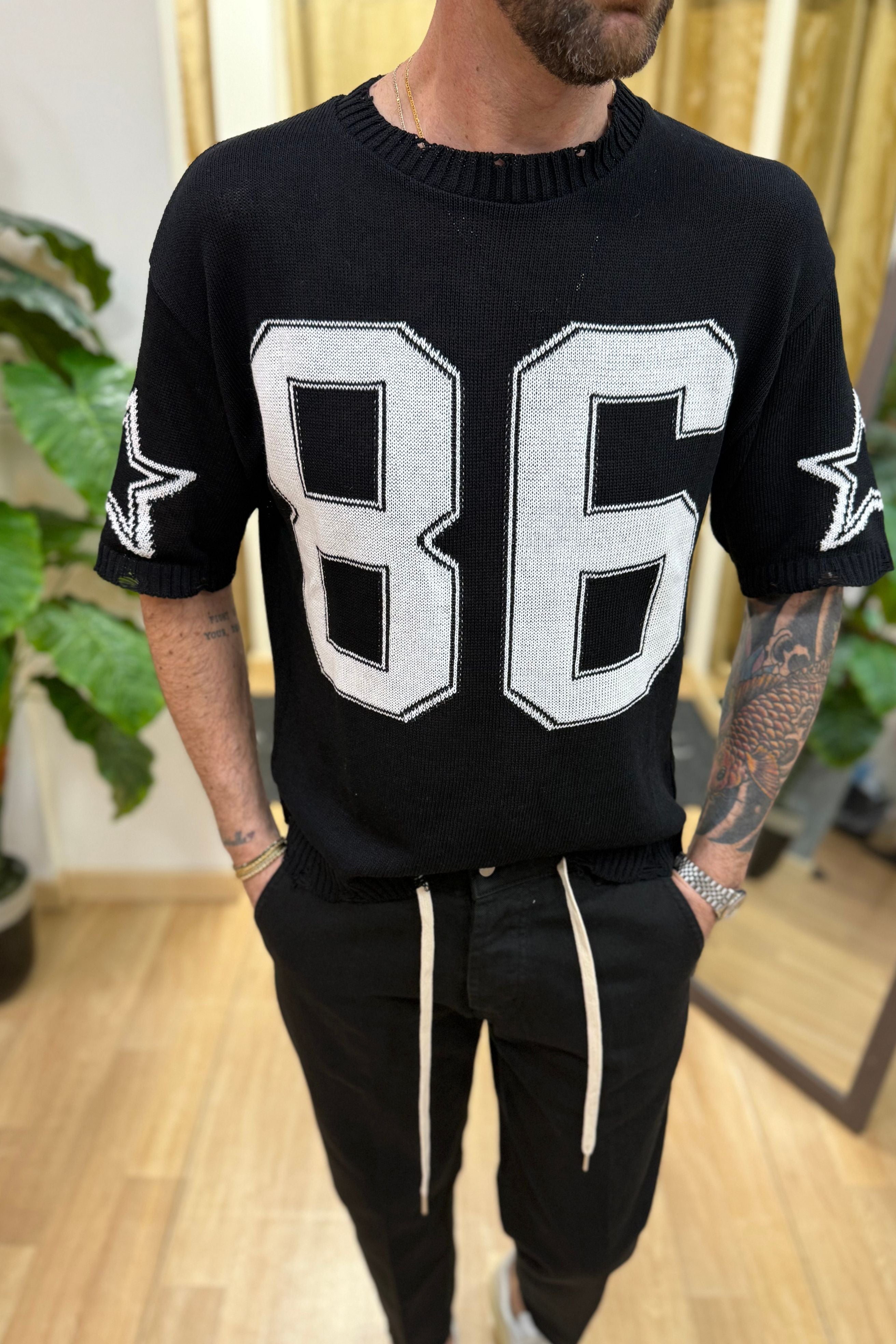 T-Shirt In Filo Star86 Nero