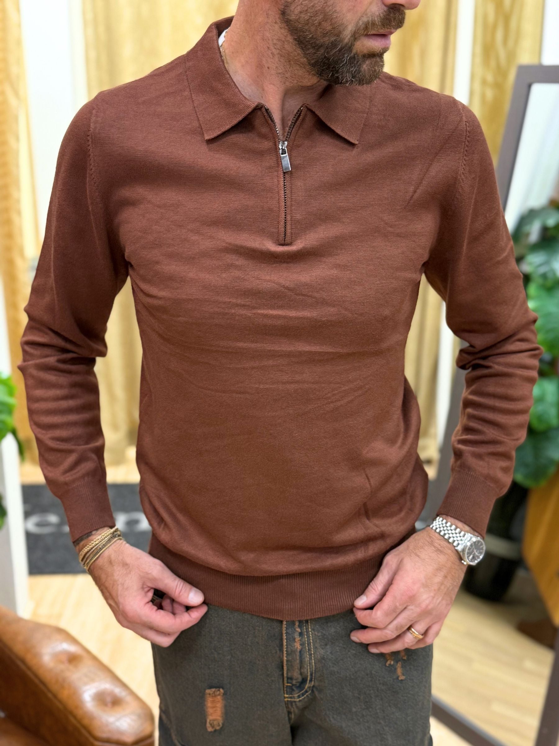 Polo Con Zip Tabacco