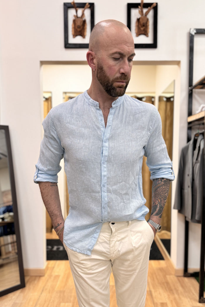 Camicia In Lino Koreana Celeste