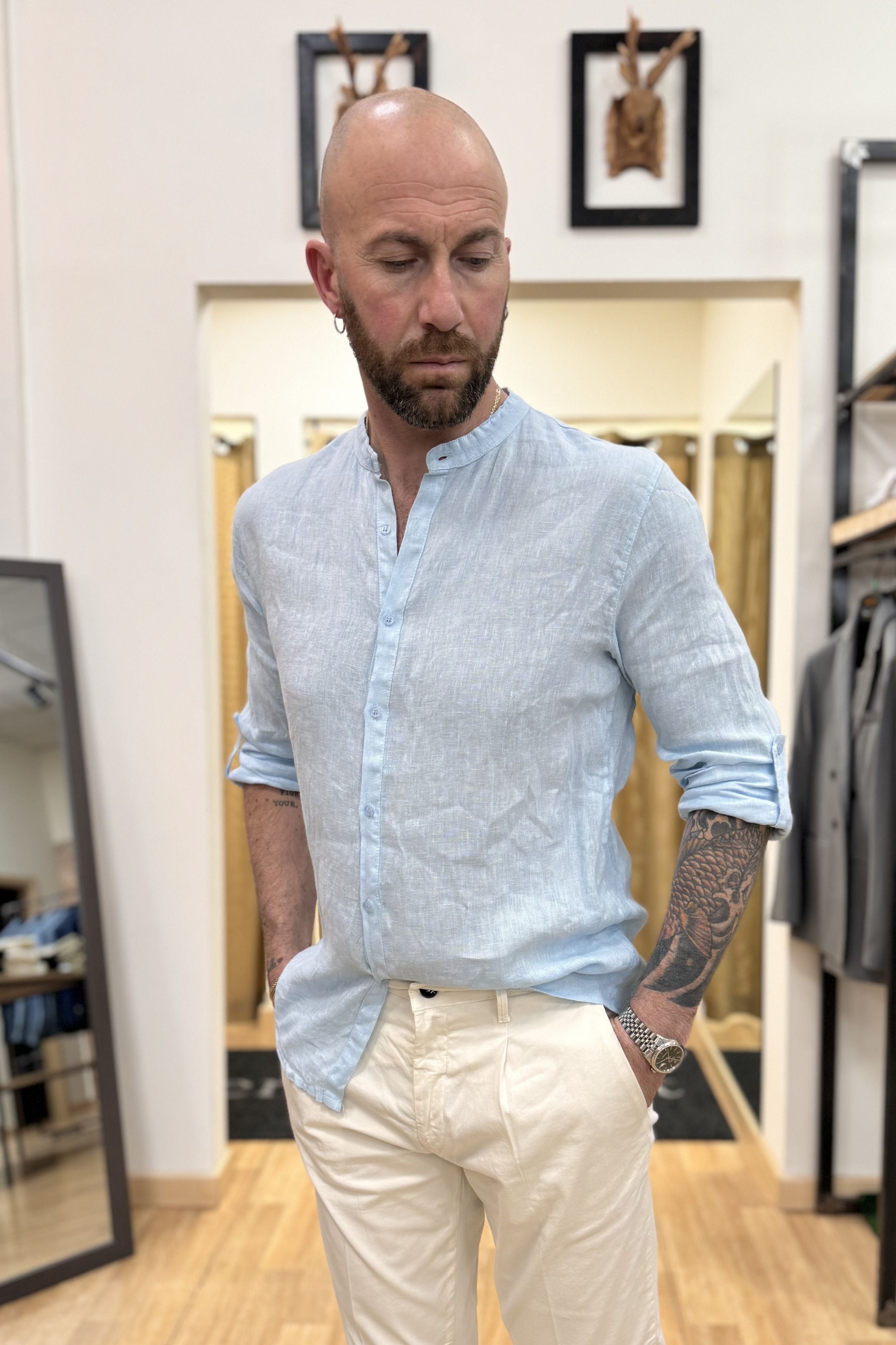 Camicia In Lino Koreana Celeste