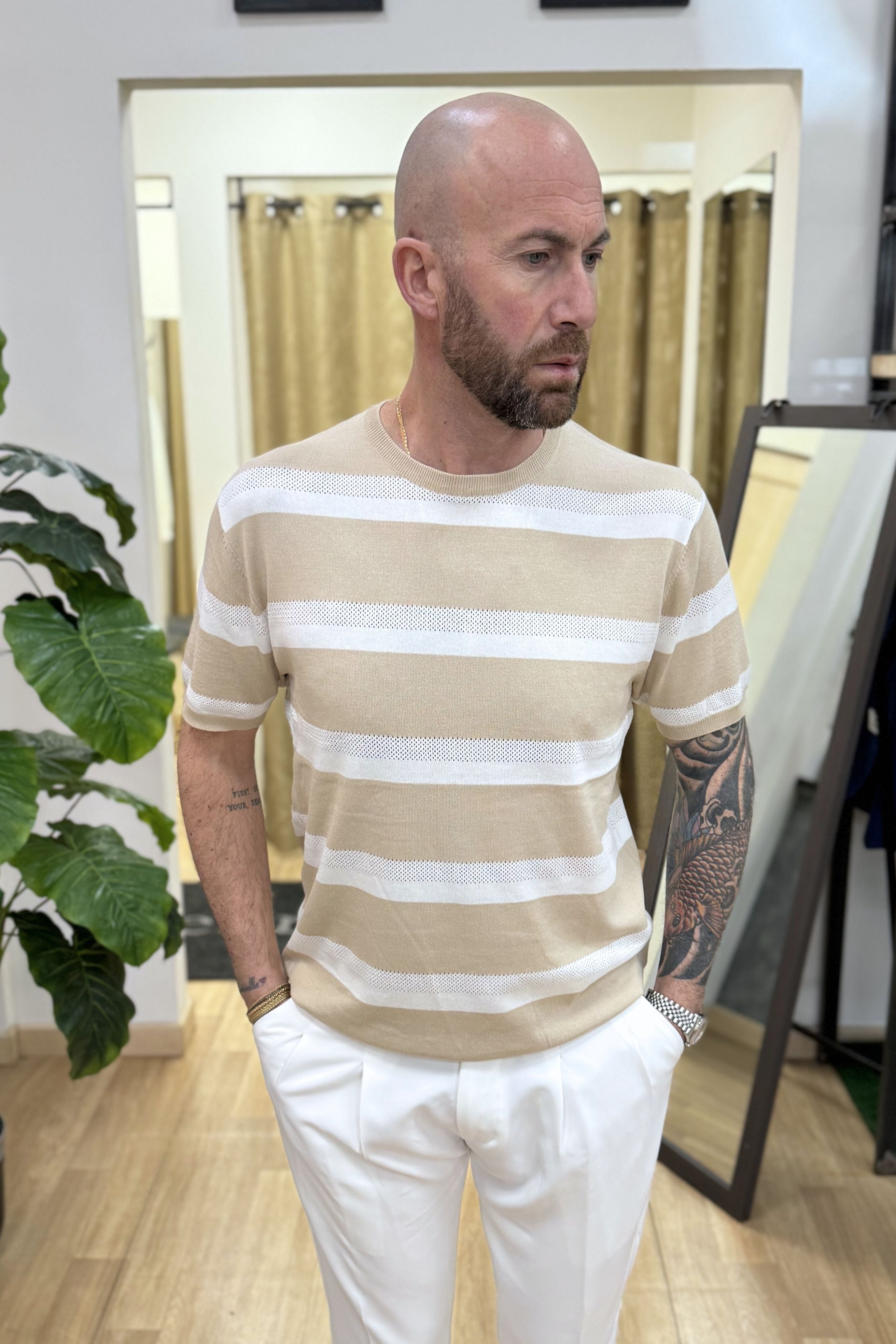 Maglioncino Rigato BL Beige