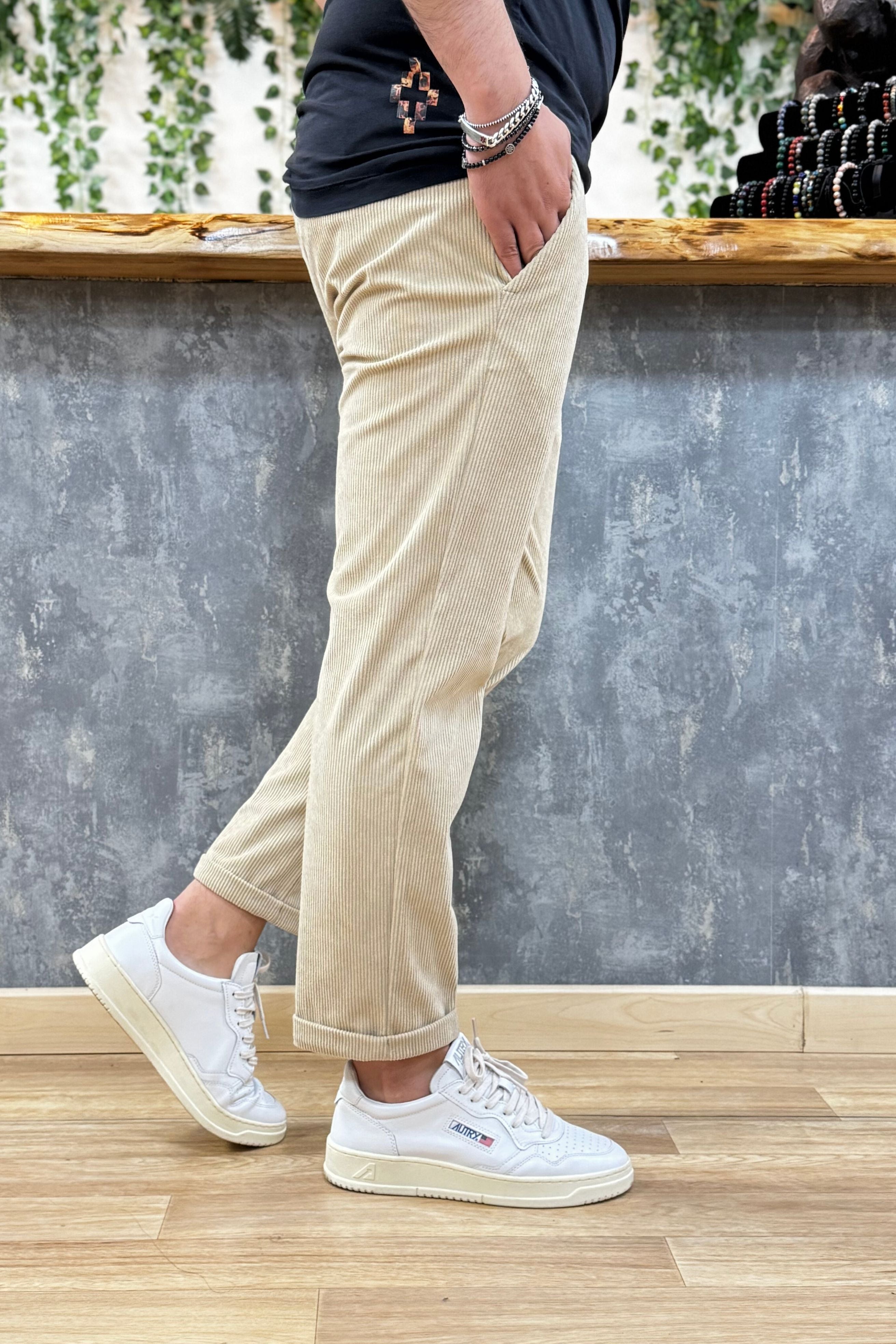 Pantalone in Velluto Milano Beige