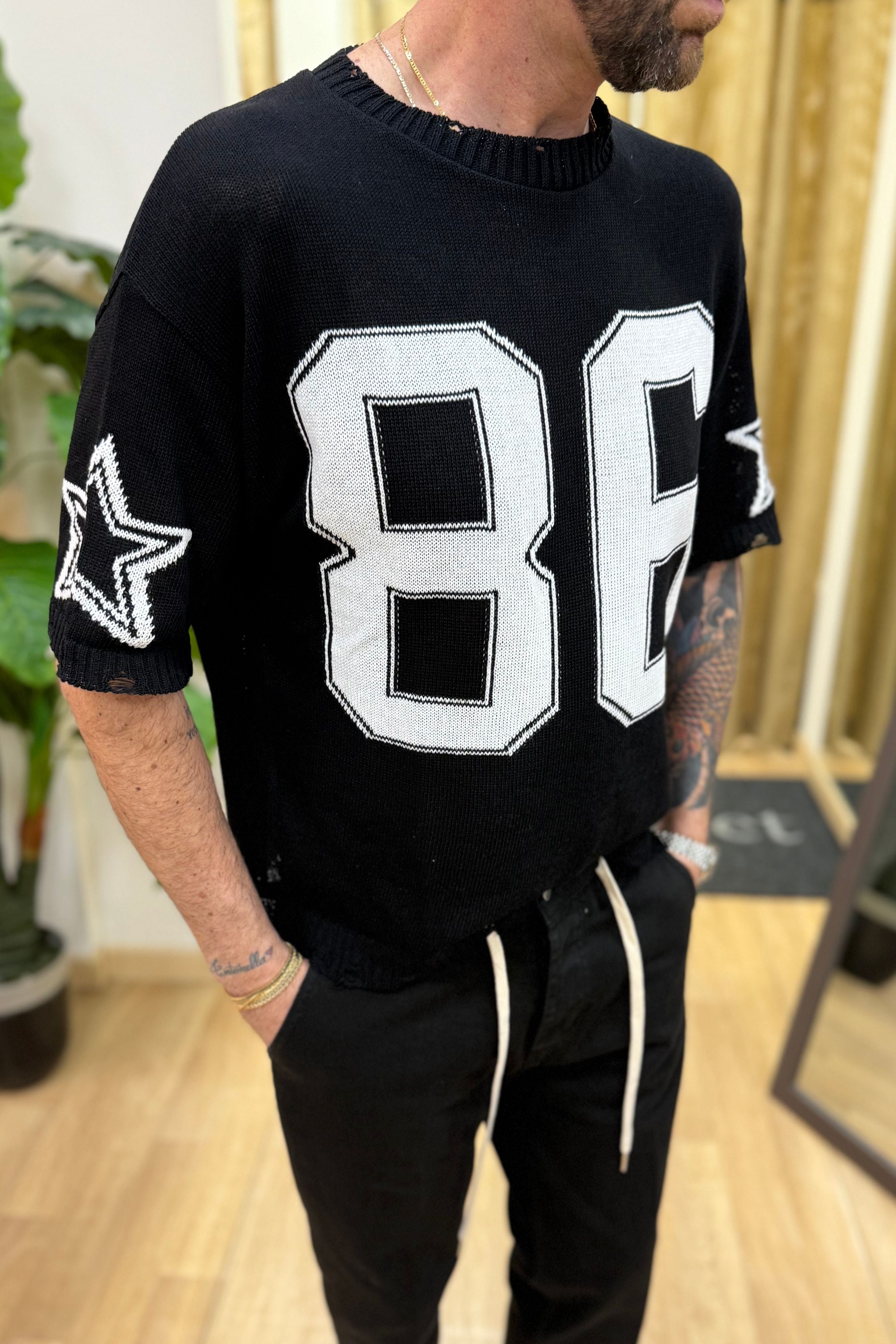 T-Shirt In Filo Star86 Nero