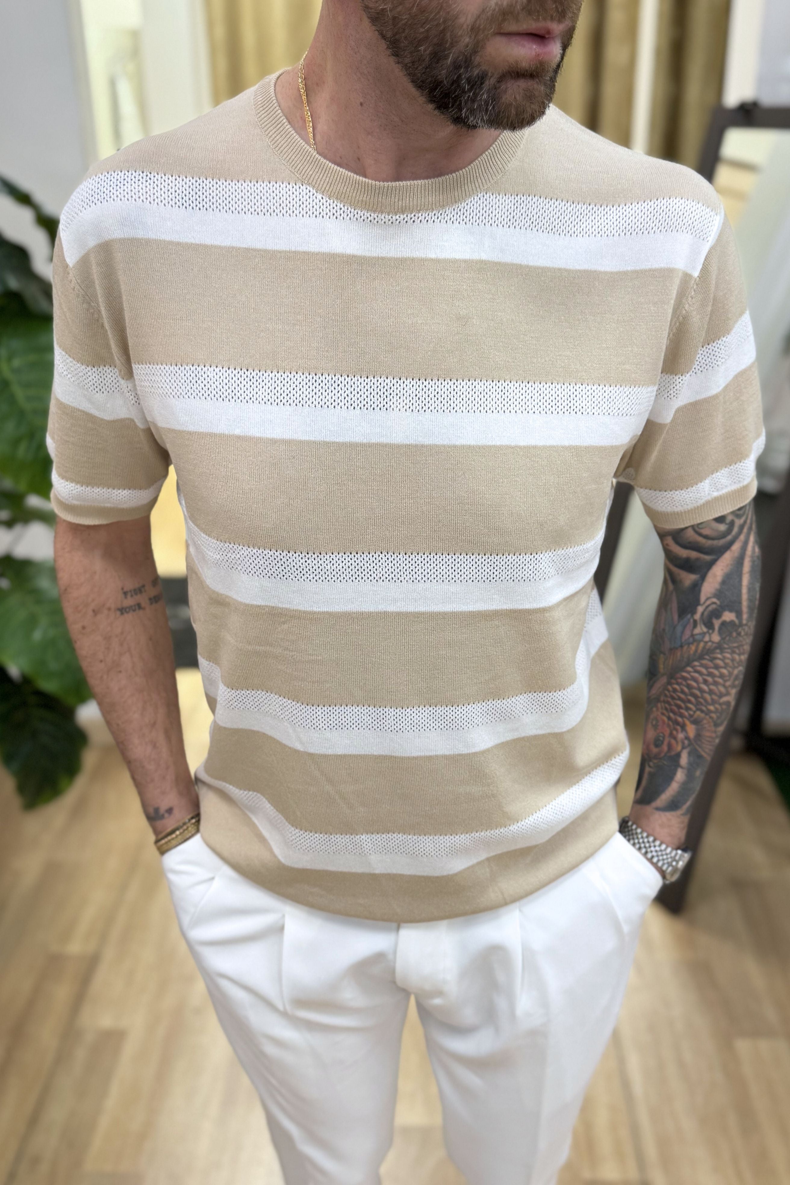 Maglioncino Rigato BL Beige
