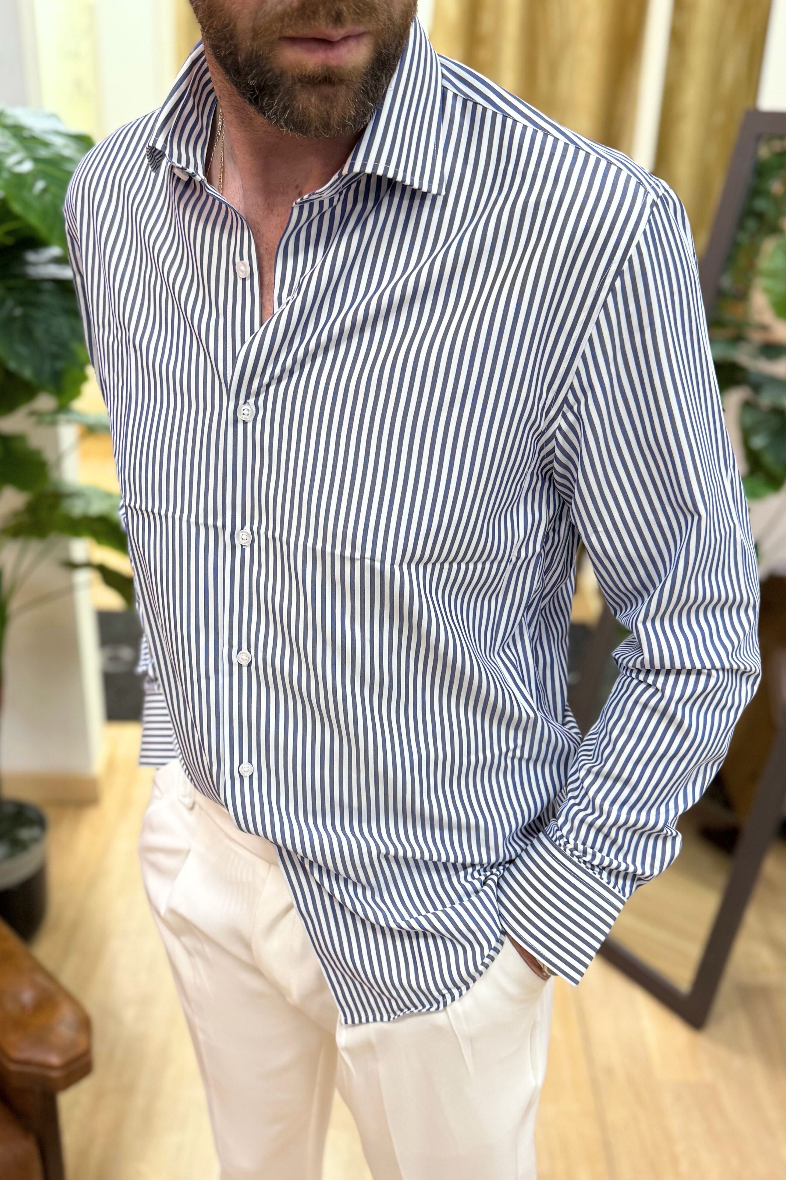 Camicia Rigata Blu