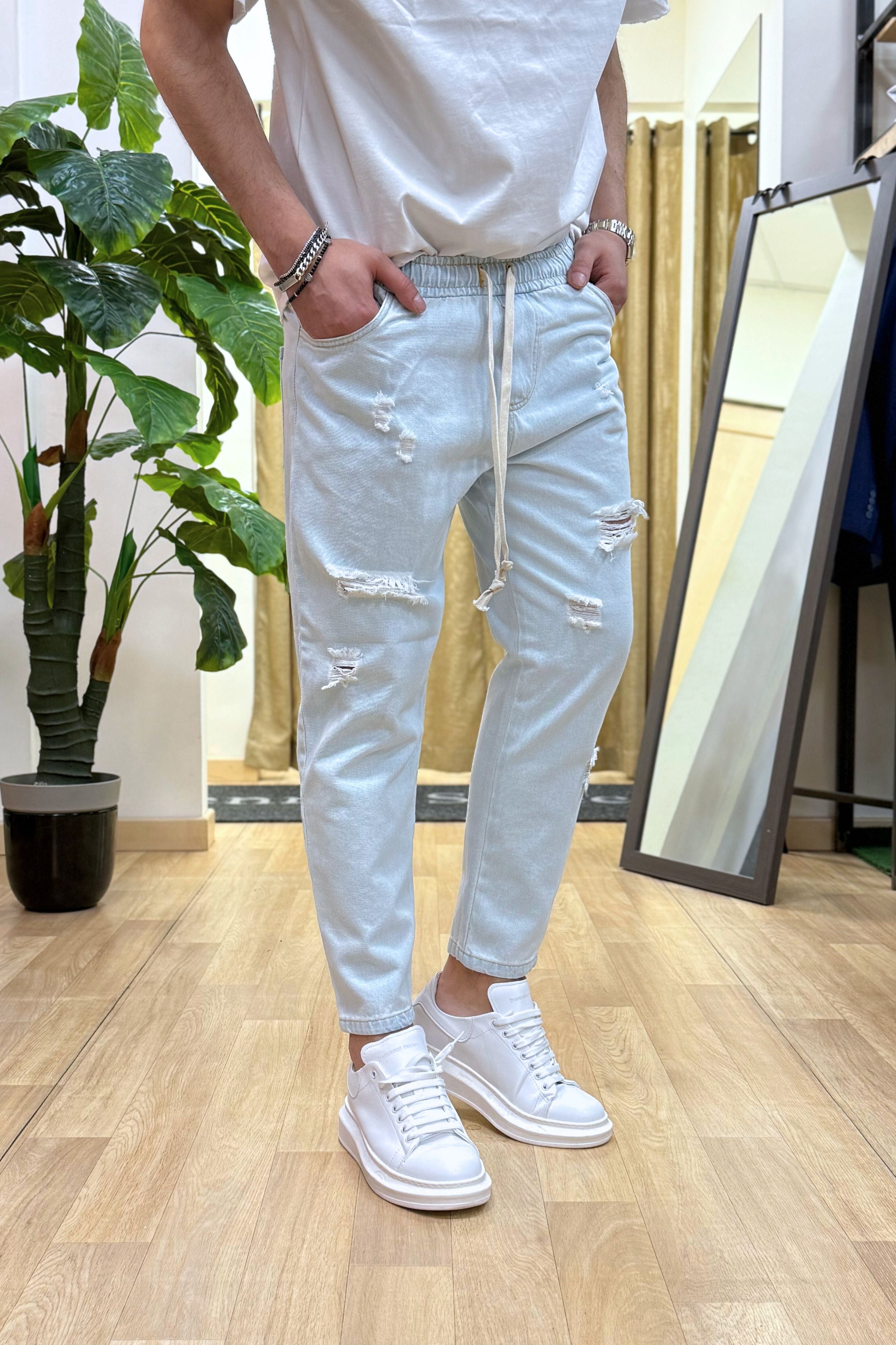 Pantajeans a strappi Chiaro