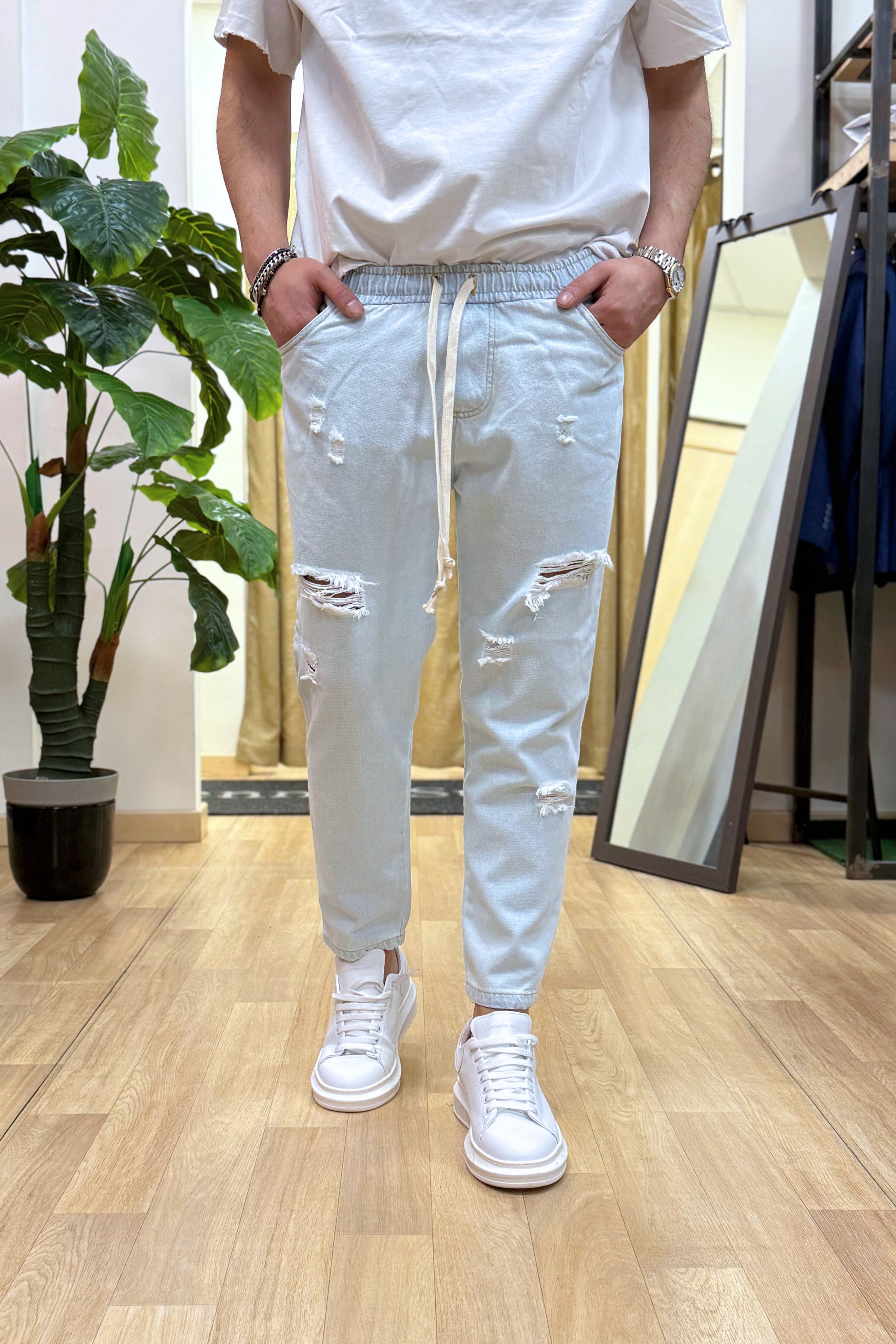 Pantajeans a strappi Chiaro