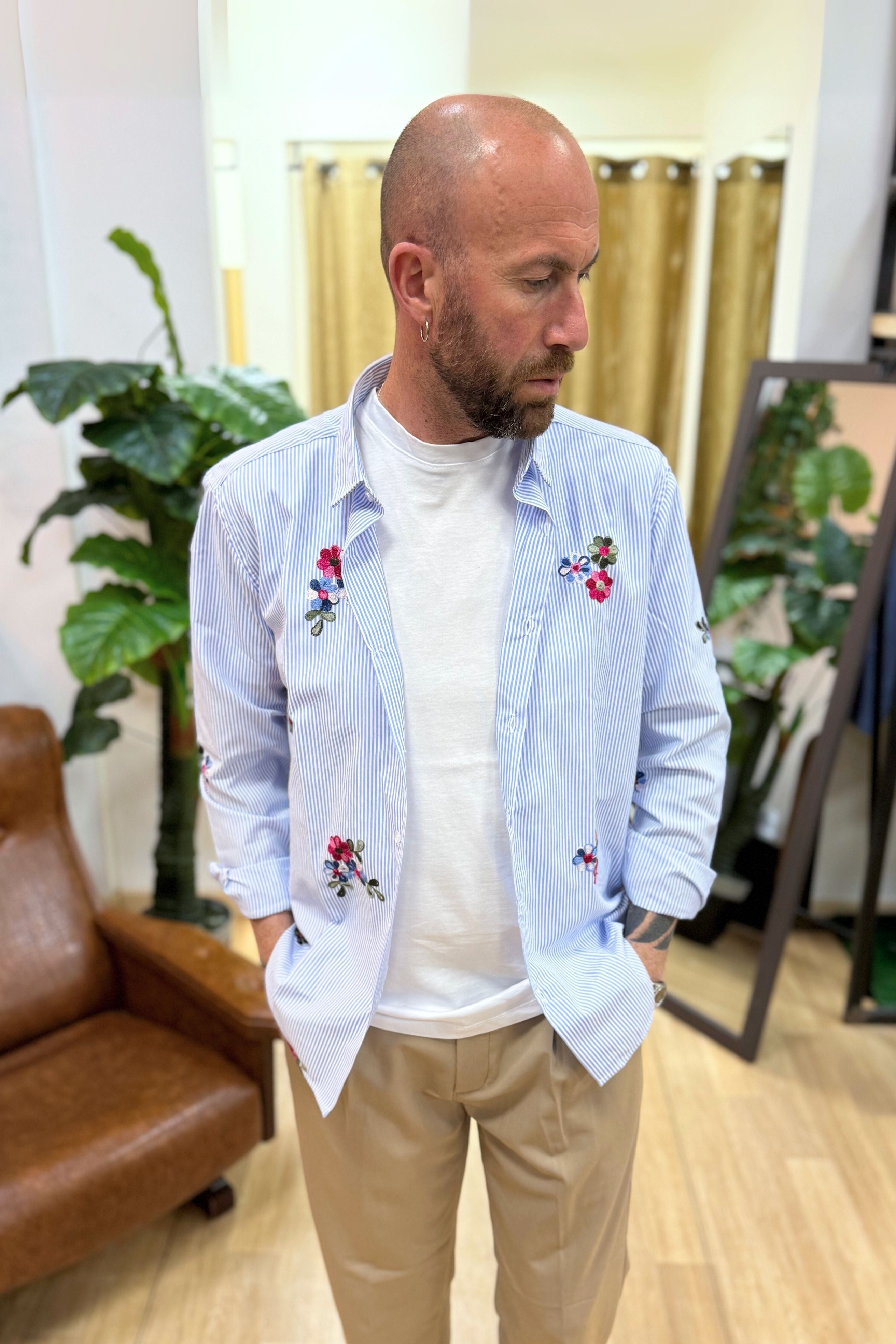 Camicia Fiorata Celeste