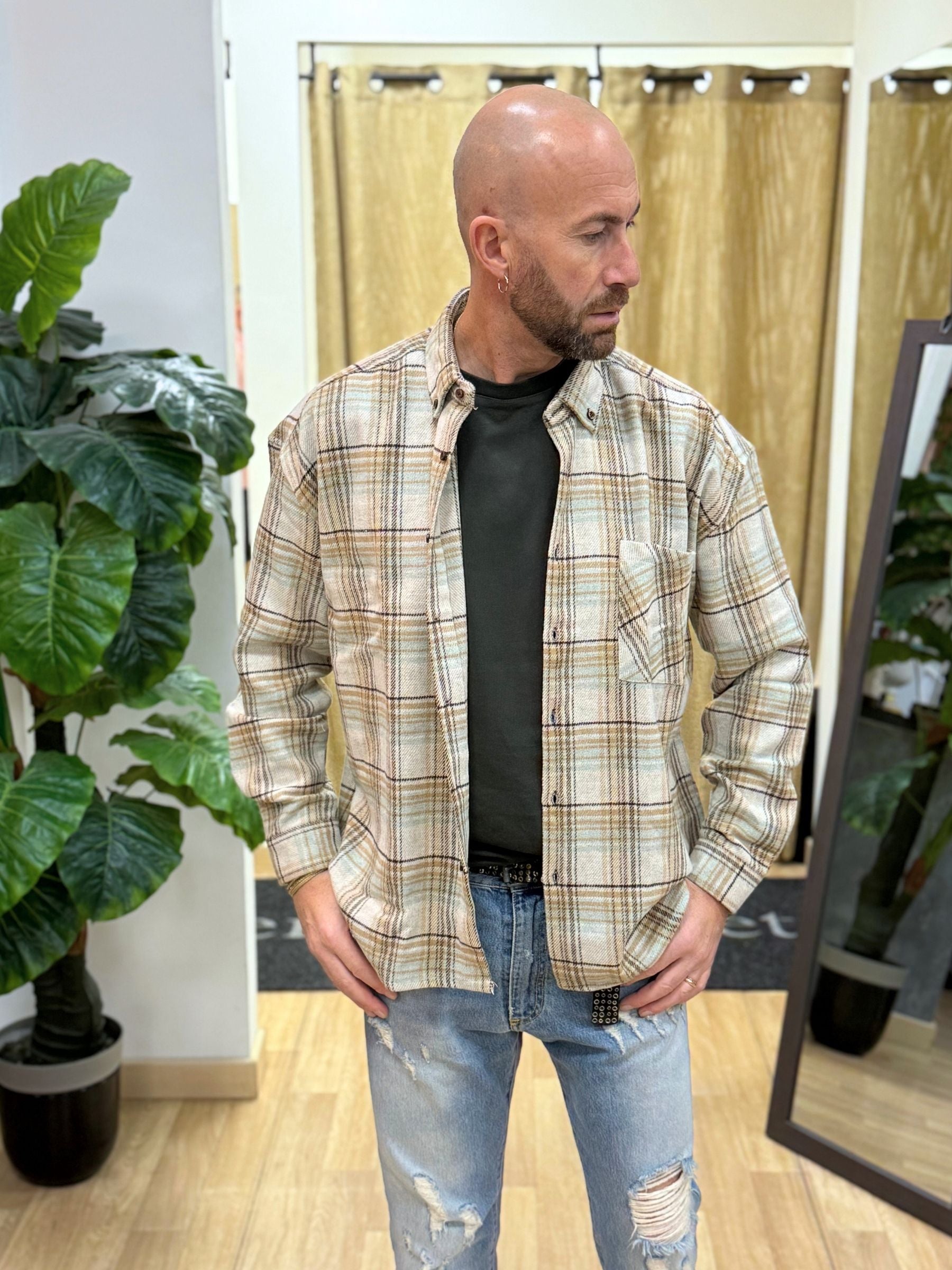 Camicione A Quadri Beige