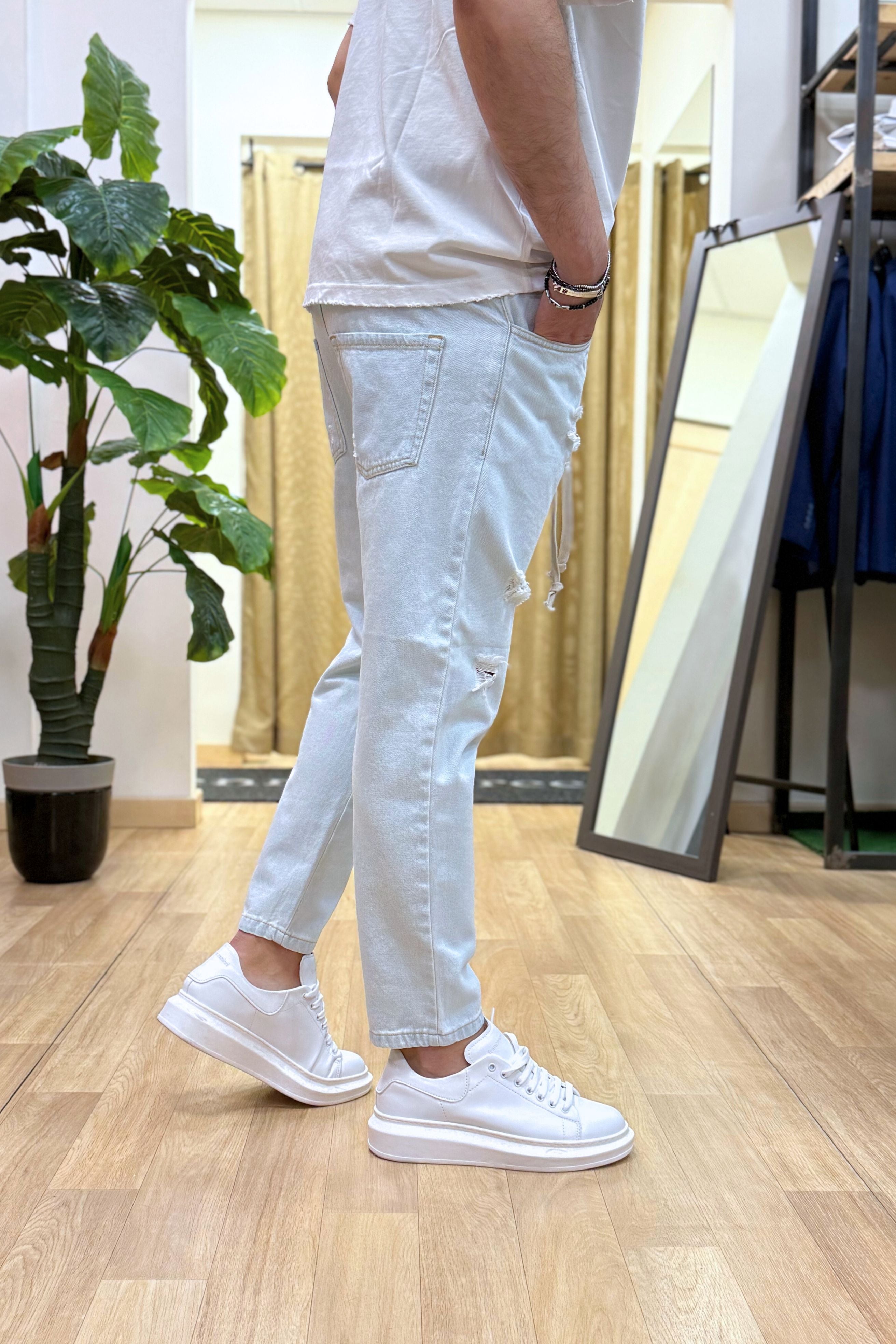 Pantajeans a strappi Chiaro