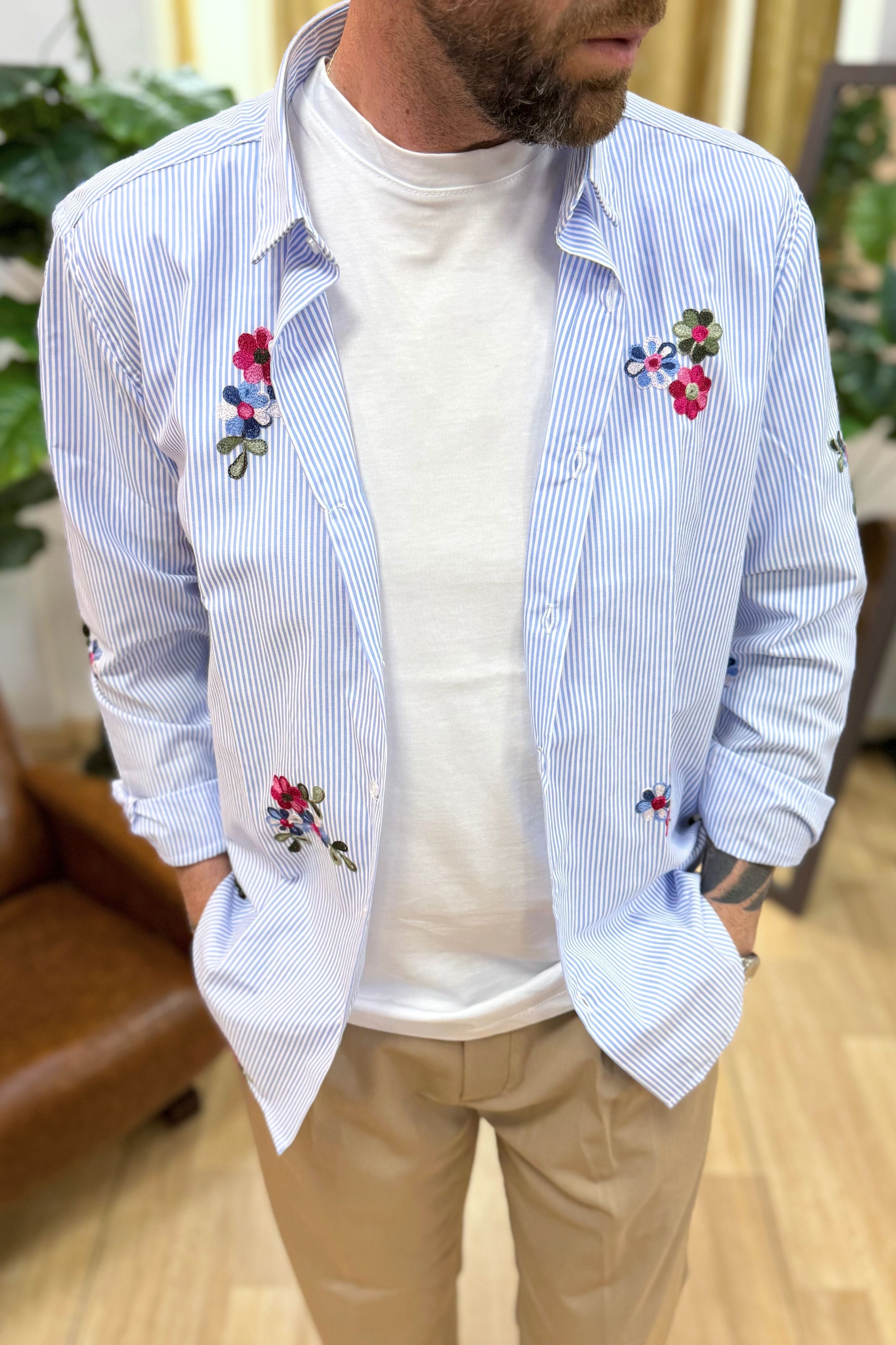 Camicia Fiorata Celeste