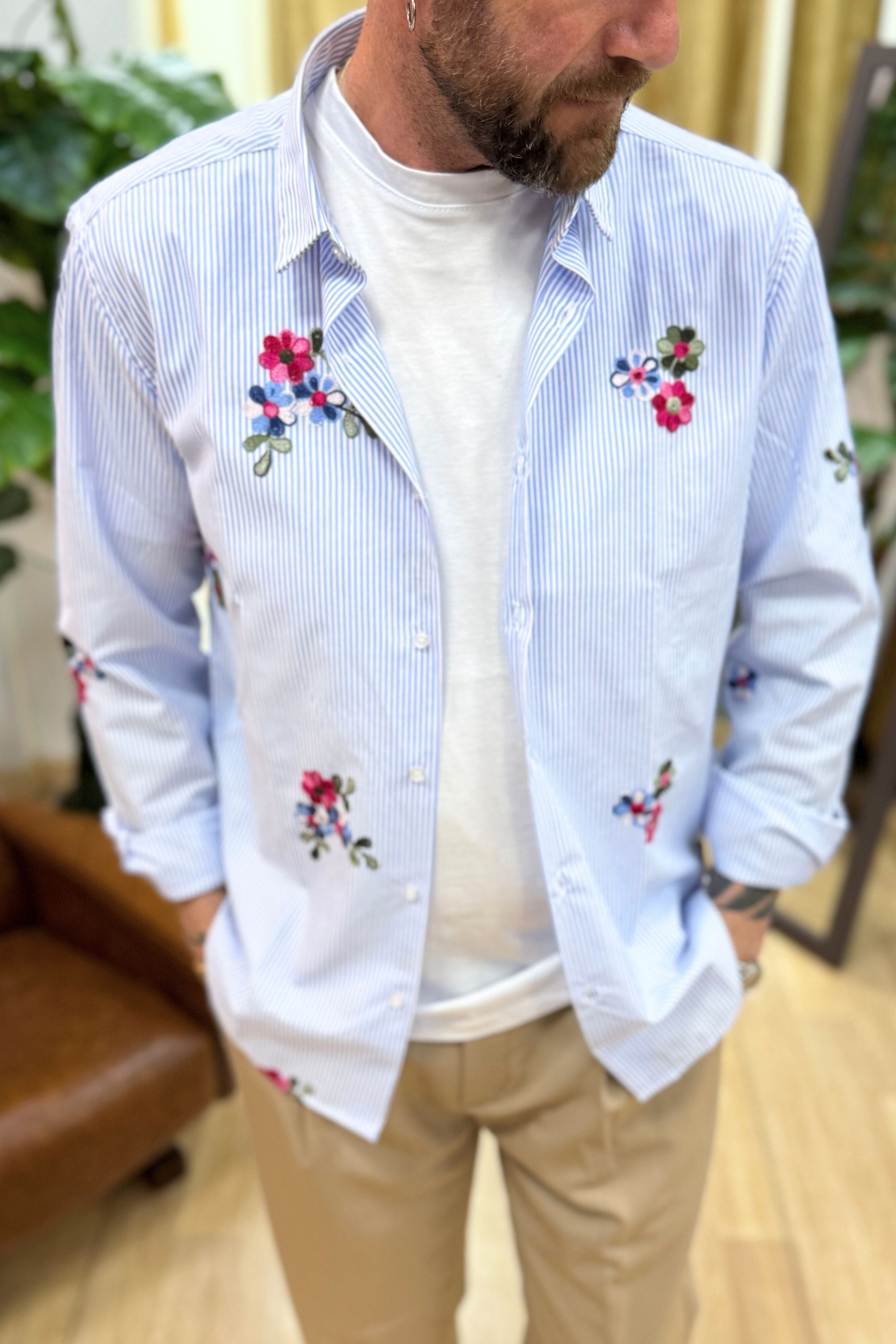 Camicia Fiorata Celeste