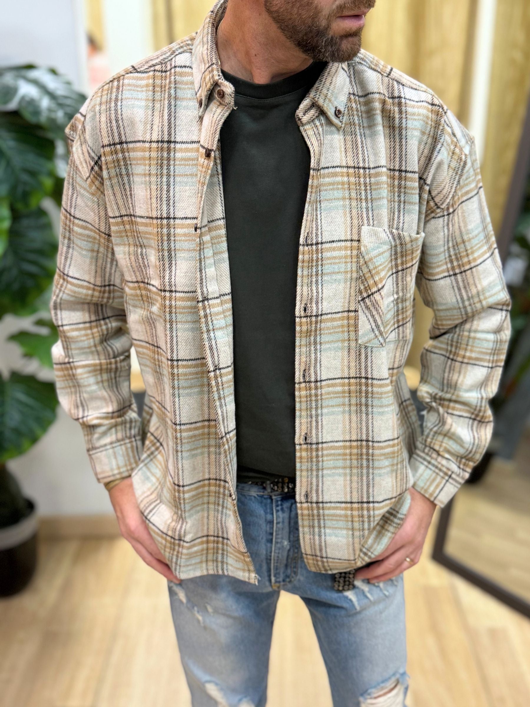 Camicione A Quadri Beige