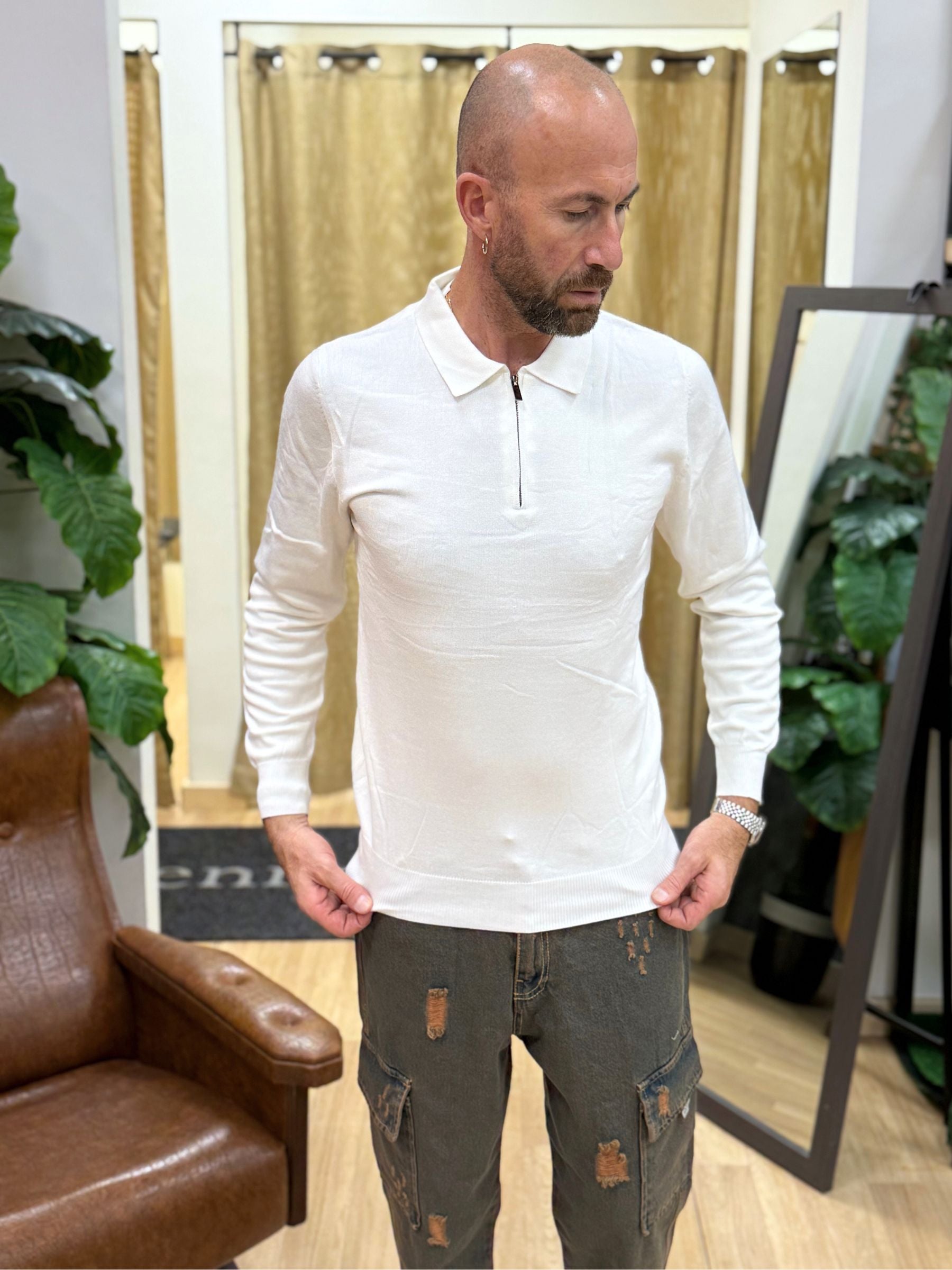 Polo Con Zip Bianco