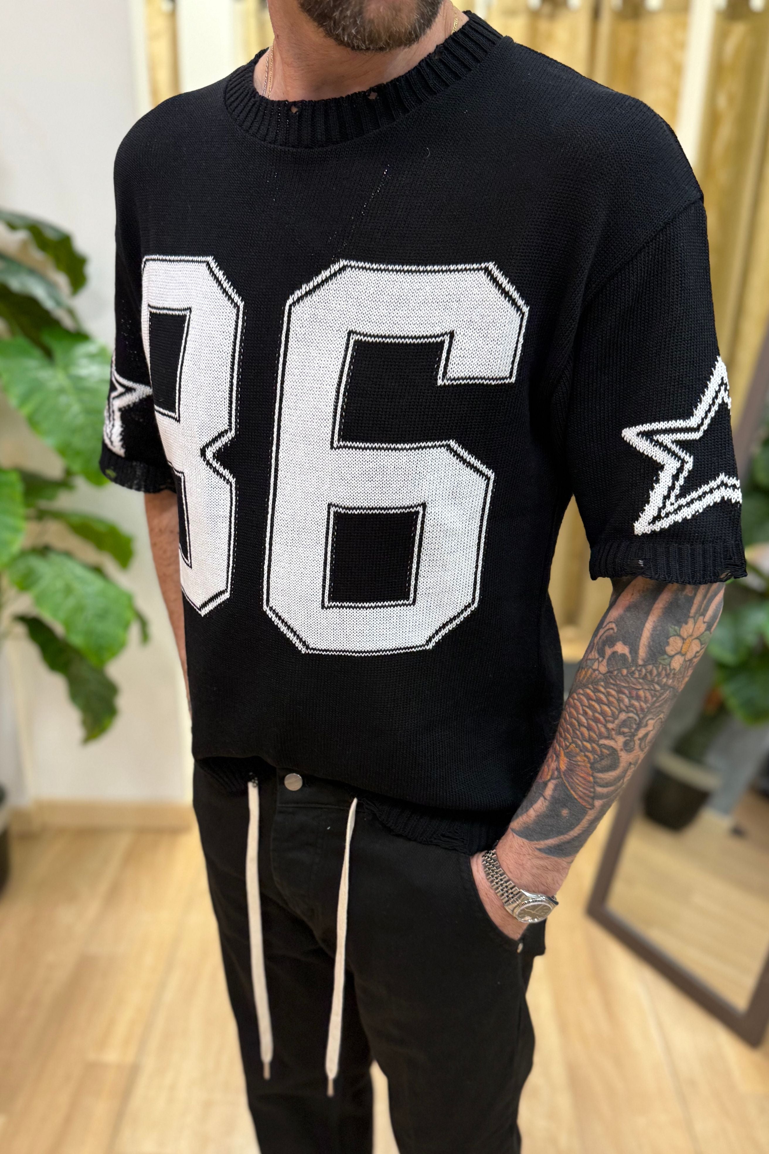 T-Shirt In Filo Star86 Nero