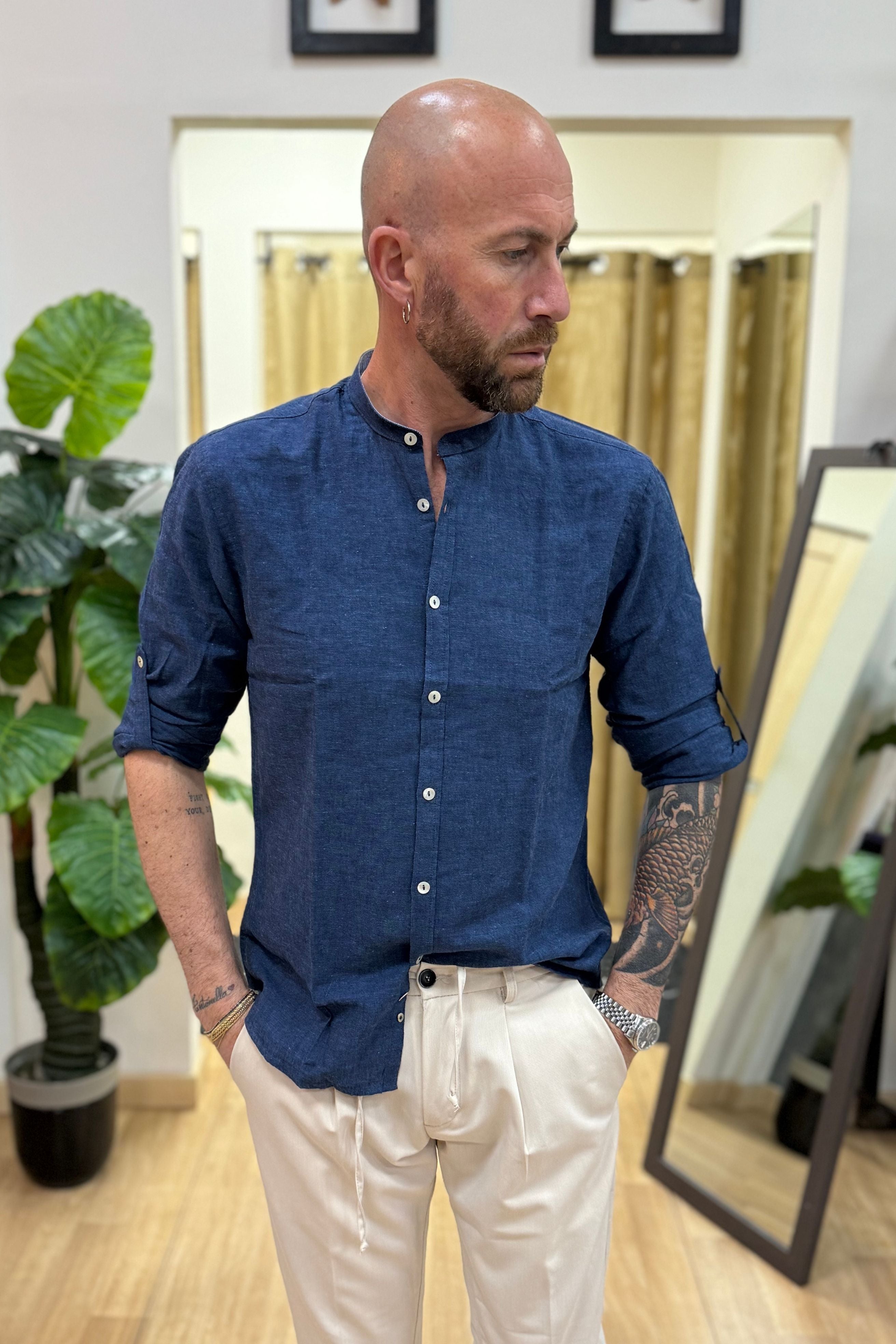 Camicia In Lino Koreana BLKS Blu