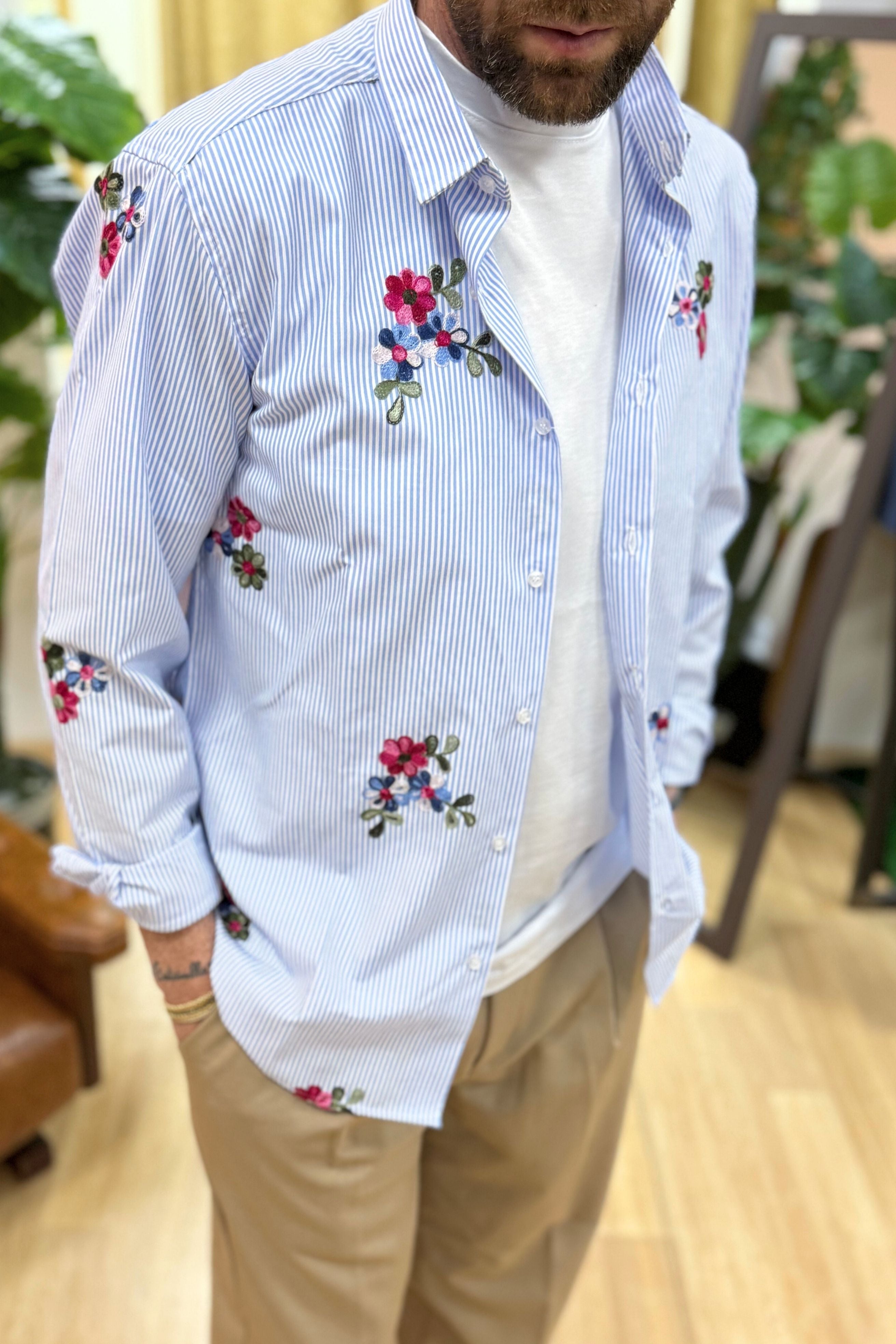 Camicia Fiorata Celeste
