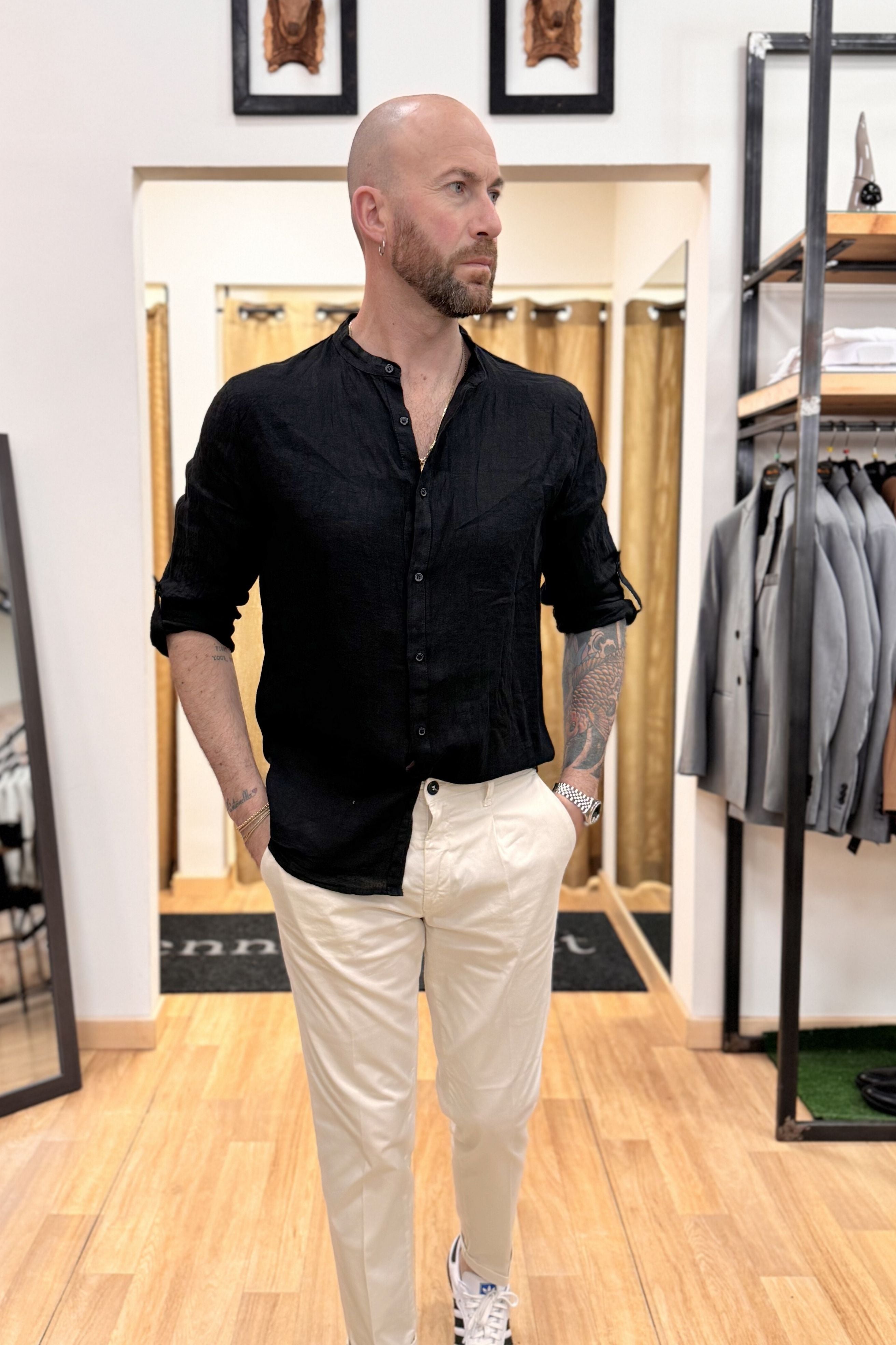 Camicia In Lino Koreana Nero