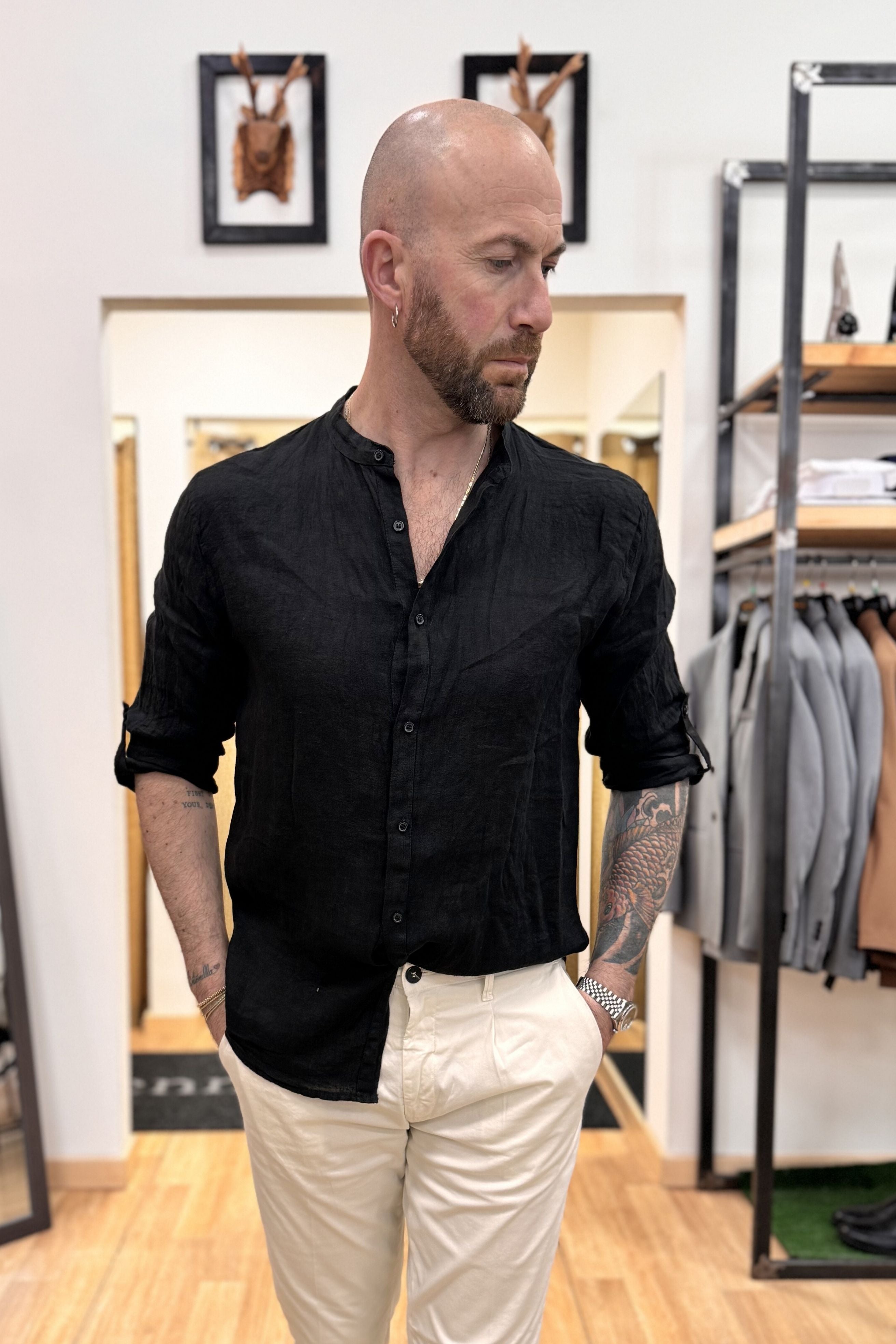 Camicia In Lino Koreana Nero
