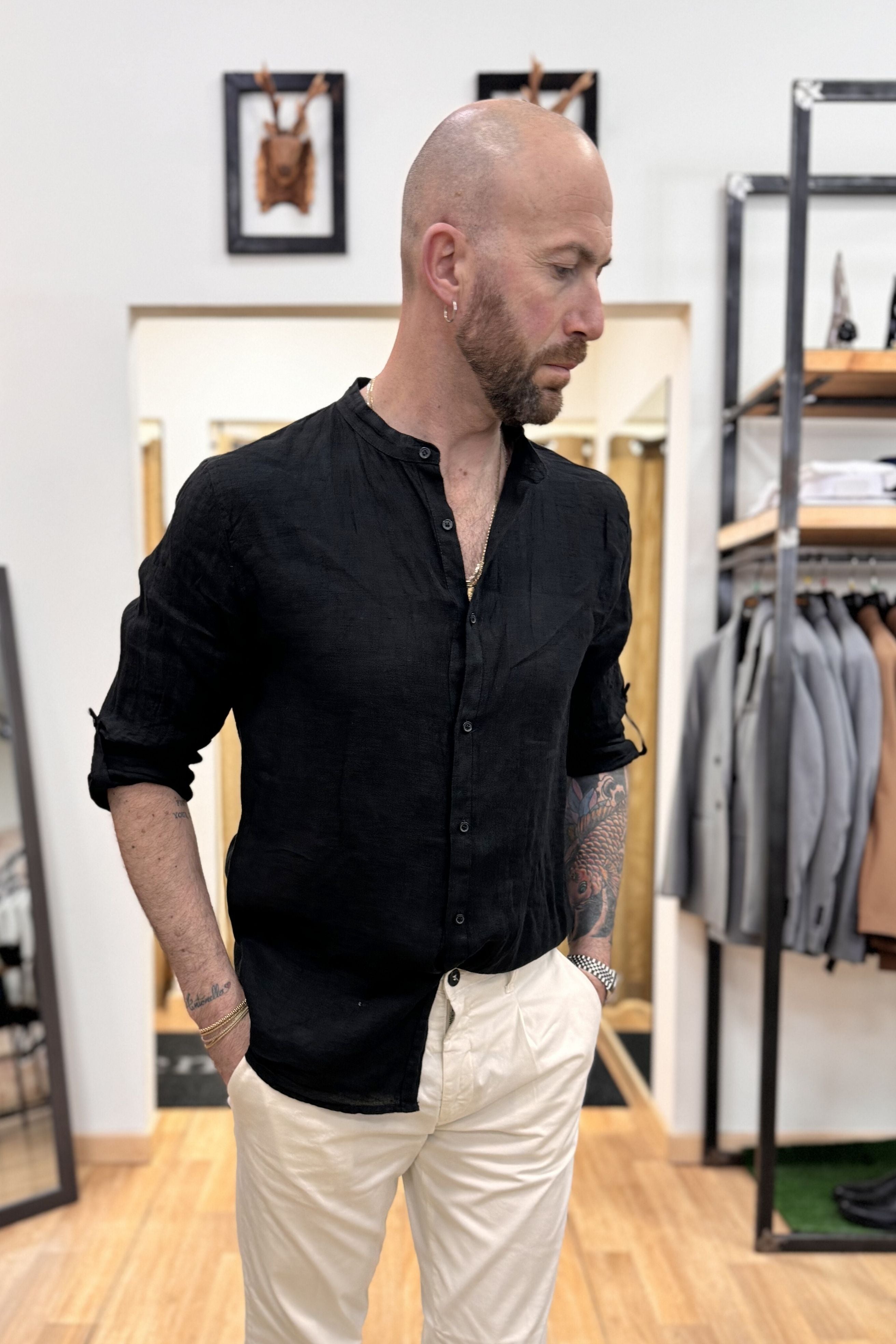 Camicia In Lino Koreana Nero