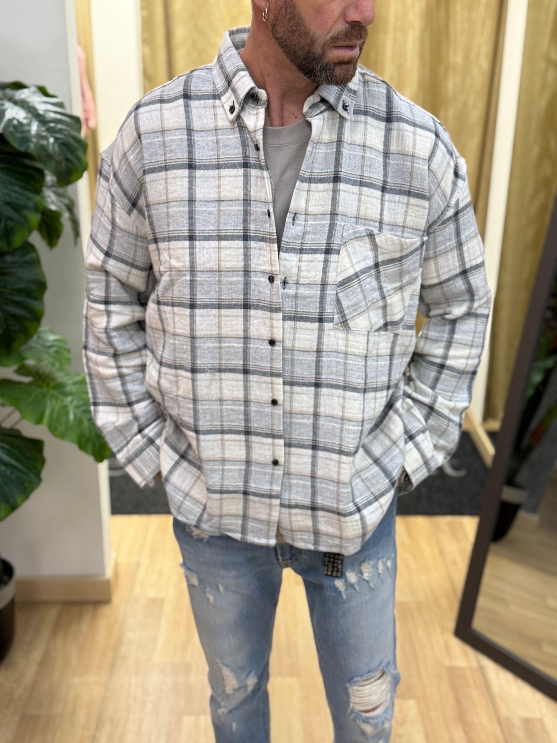 Camicione A Quadri Celeste