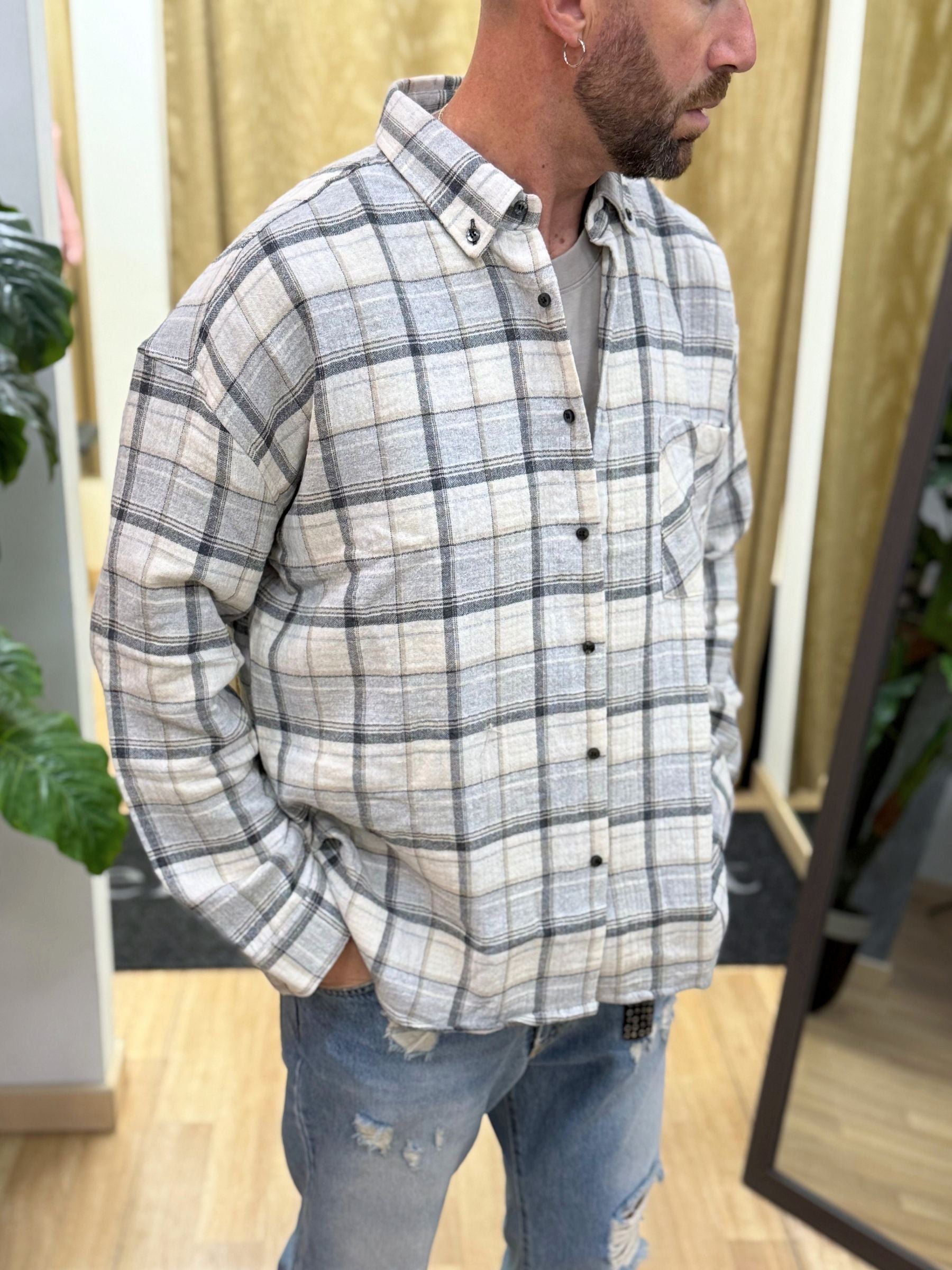 Camicione A Quadri Celeste