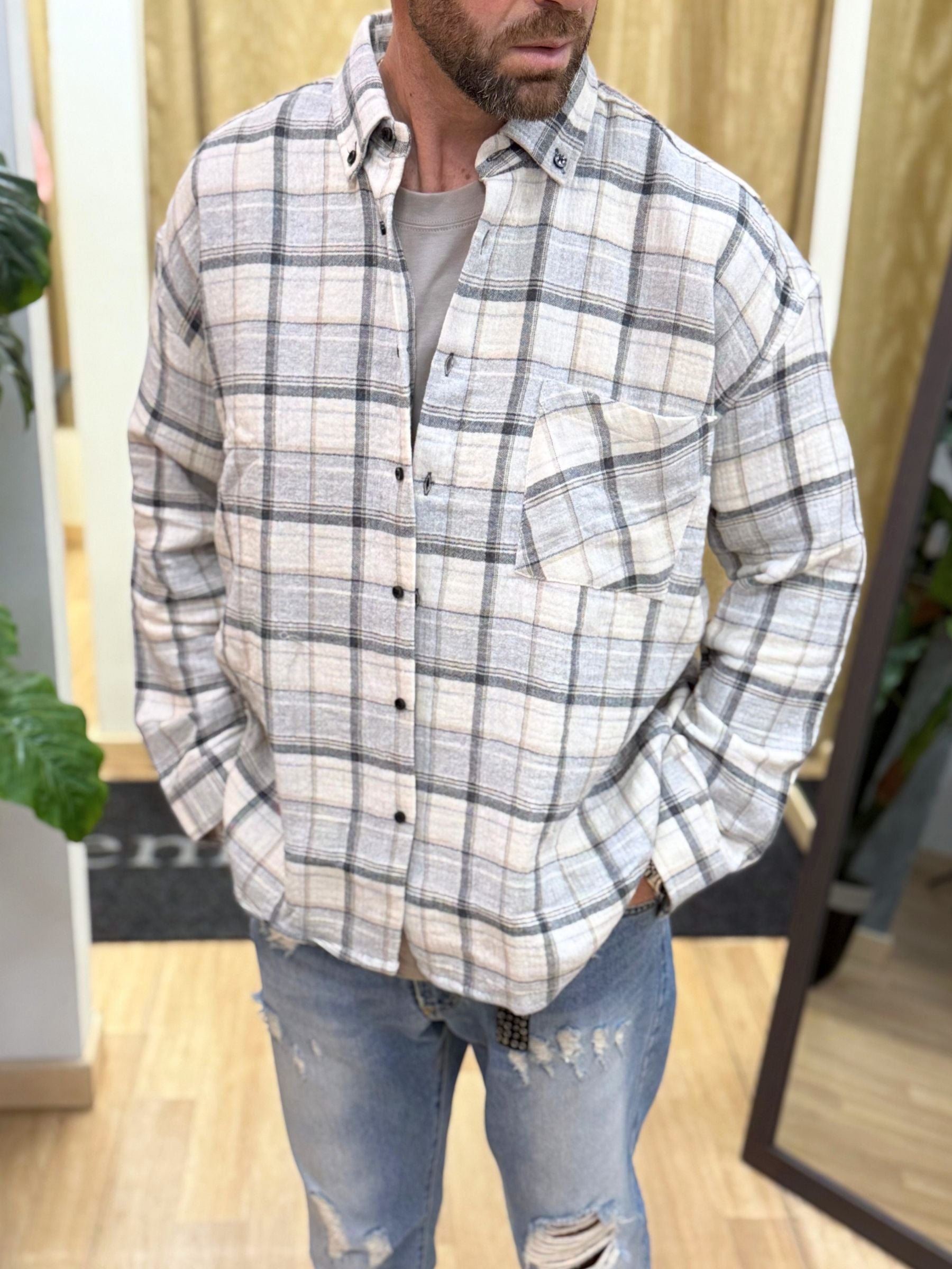 Camicione A Quadri Celeste