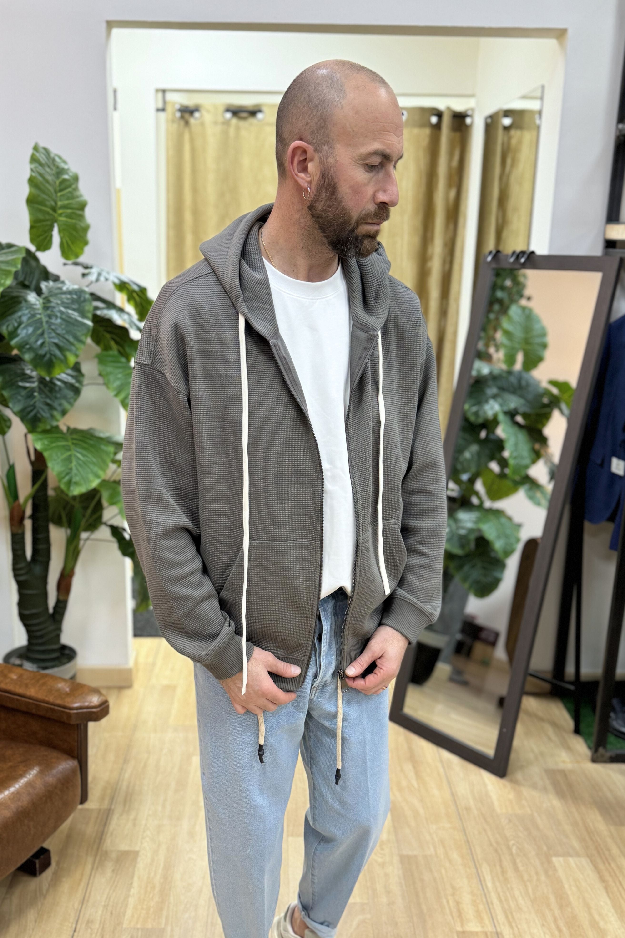 Felpa Con Zip Apricot Grigio