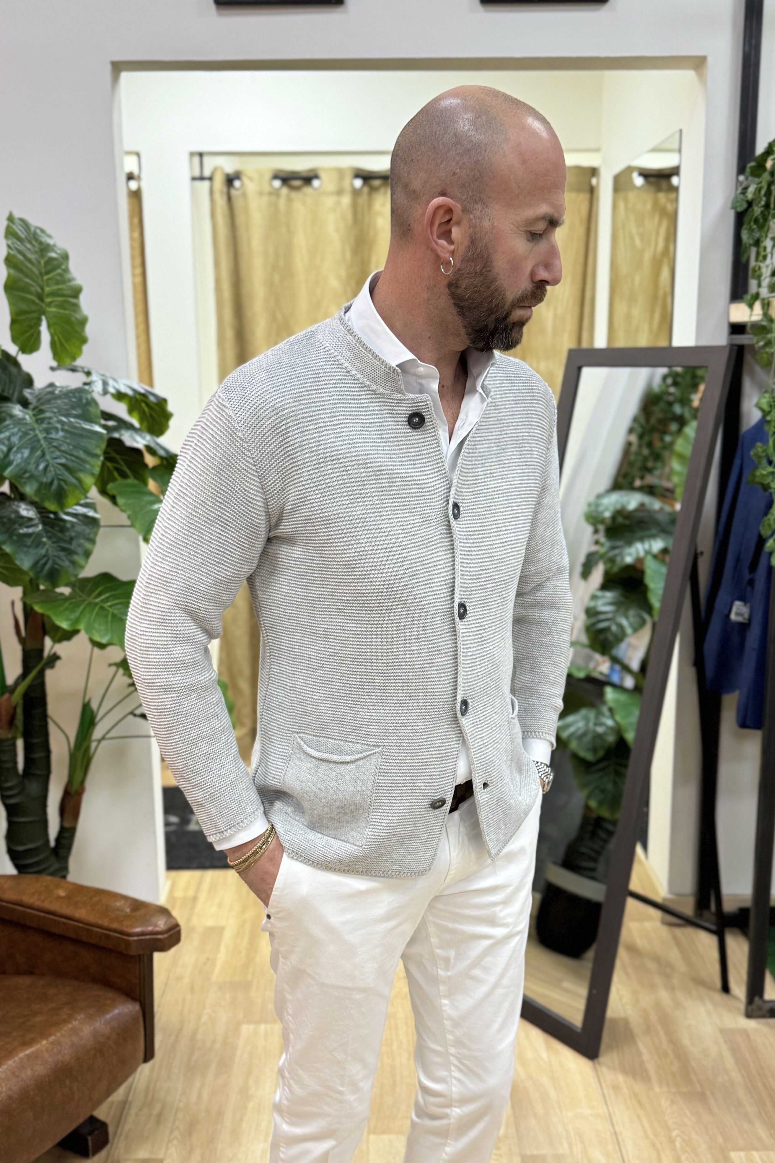 Cardigan Koreano Cotone Grigio
