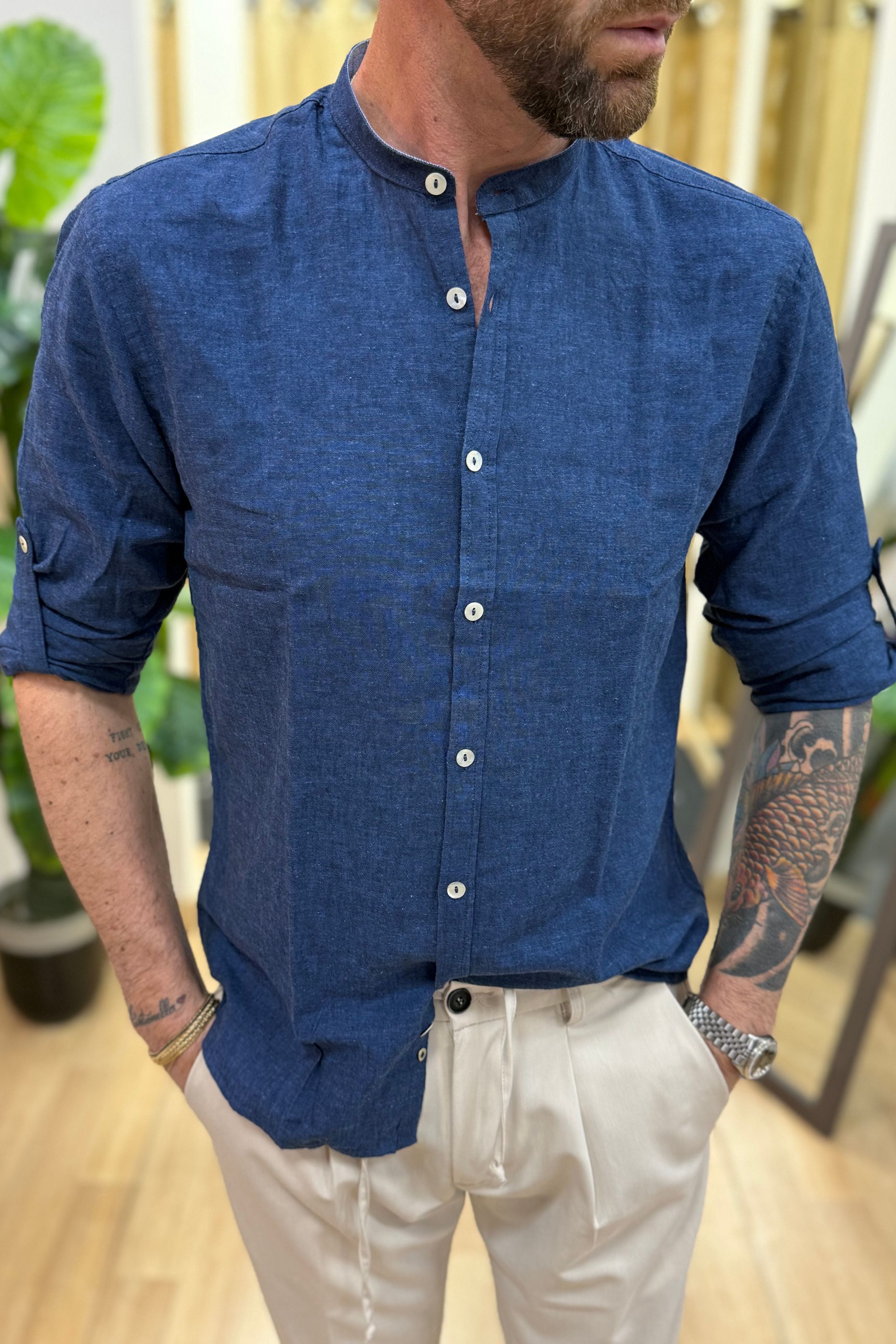 Camicia In Lino Koreana BLKS Blu