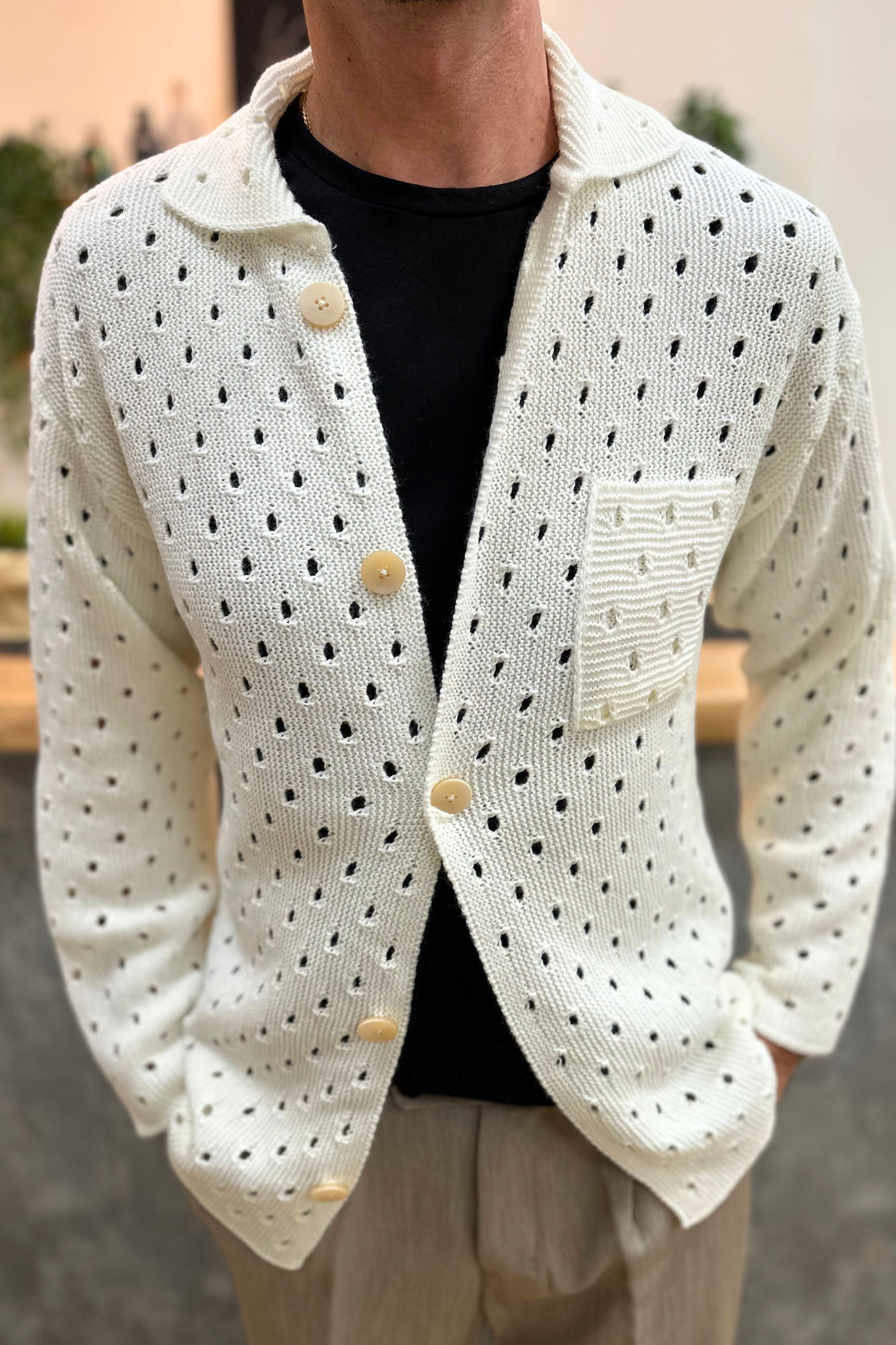 Cardigan Traforato Bianco