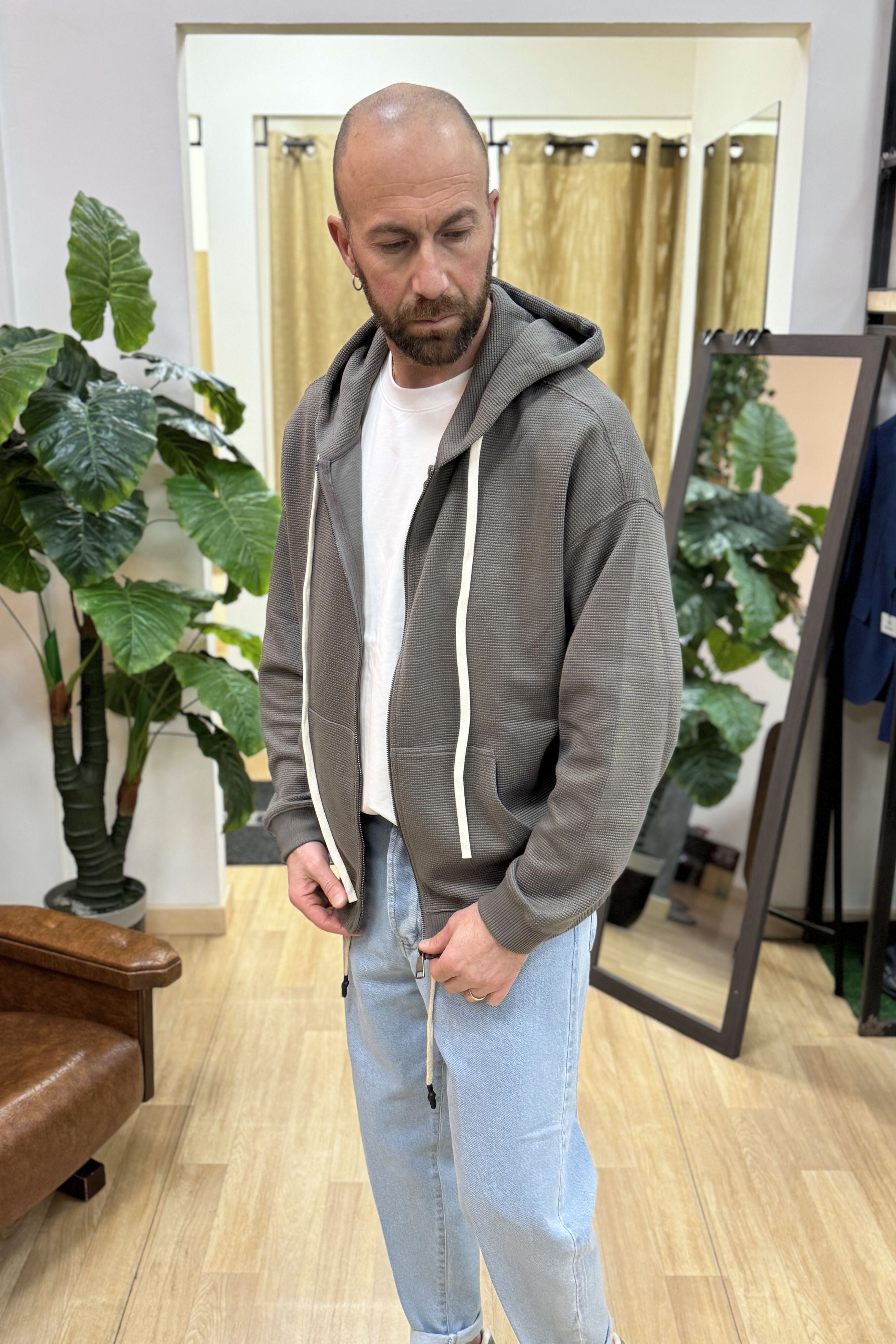Felpa Con Zip Apricot Grigio