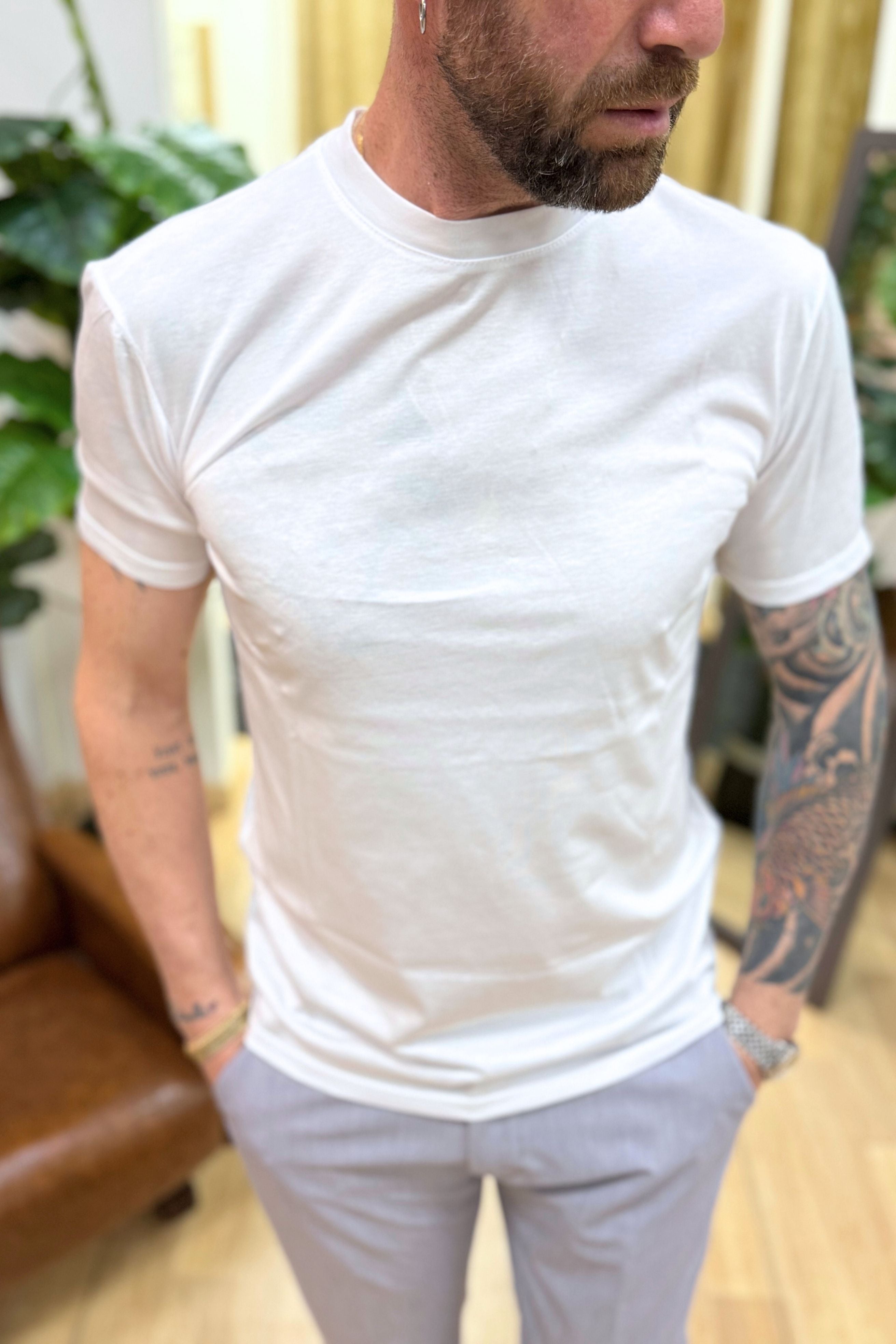 T-Shirt Basic Filo di Scozia Bianco