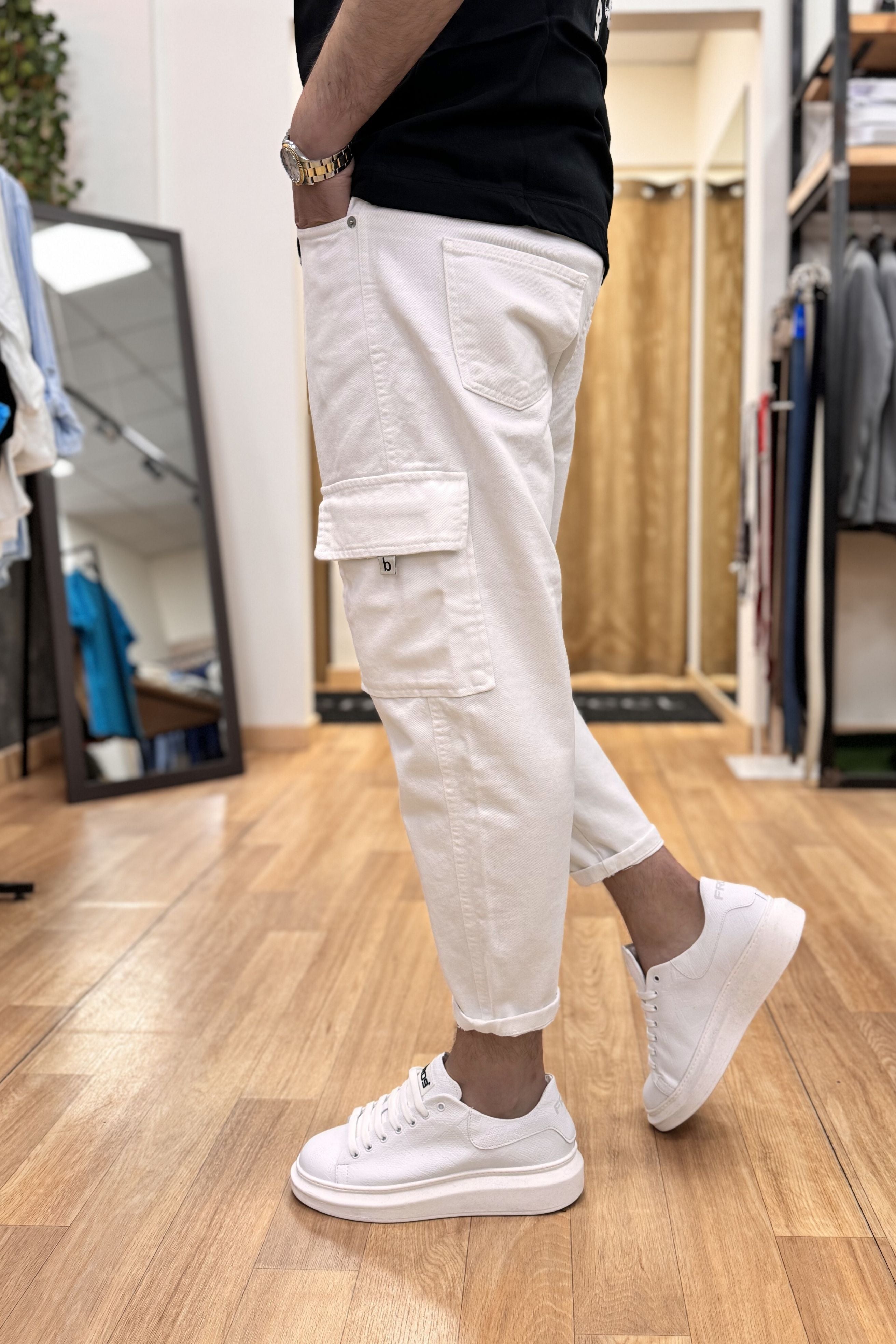 Jeans Cargo Different Bianco