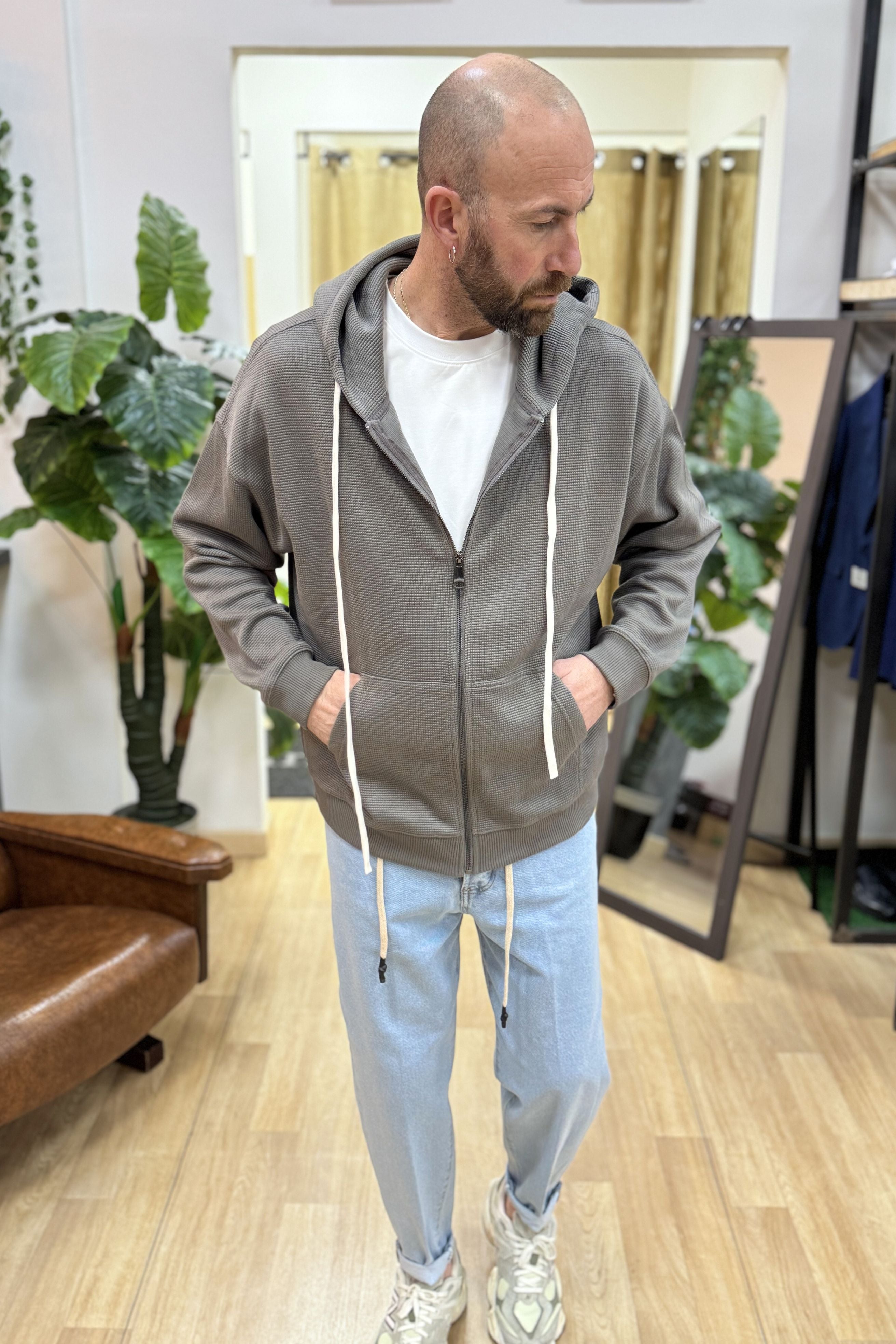 Felpa Con Zip Apricot Grigio