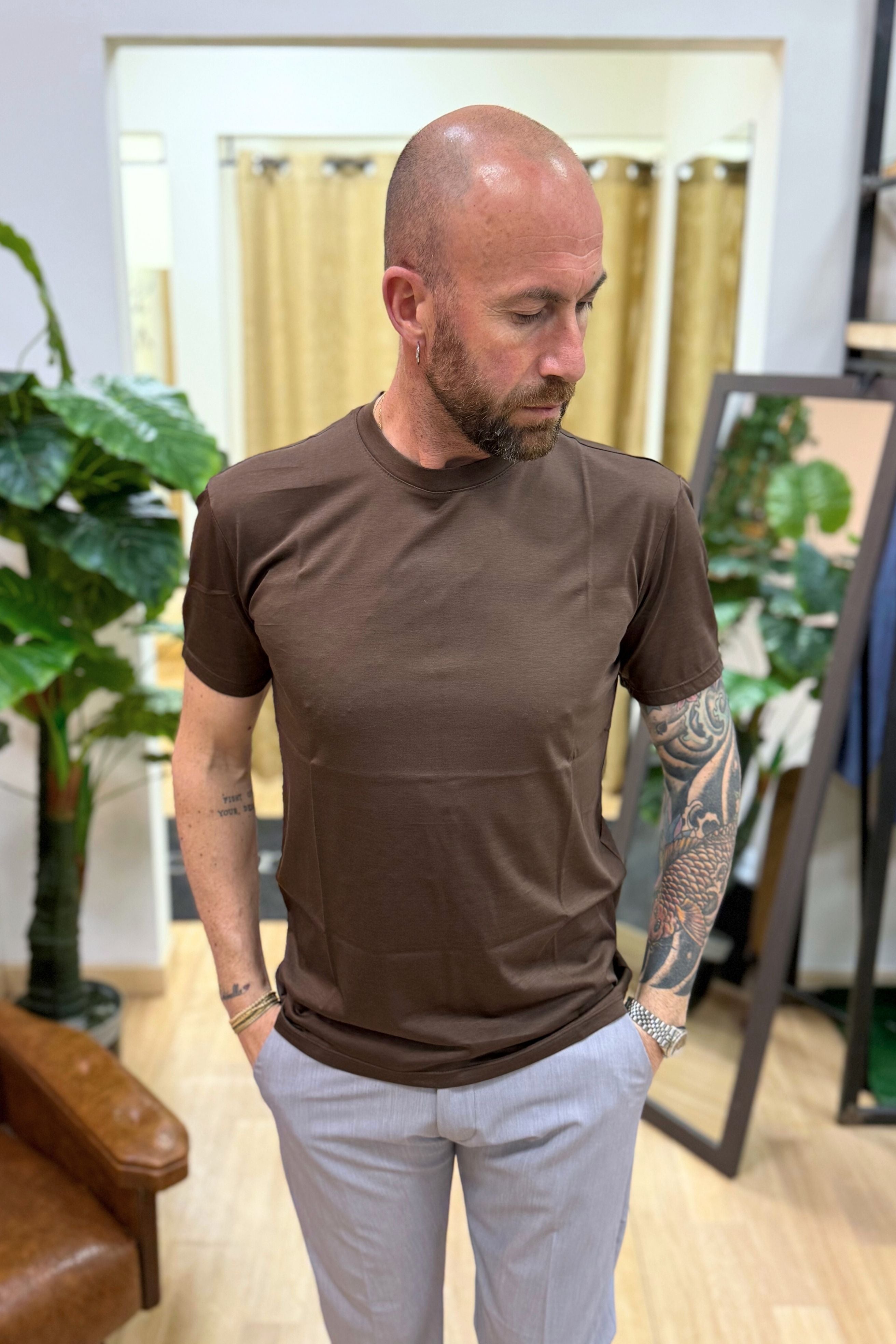 T-Shirt Basic Filo di Scozia Marrone
