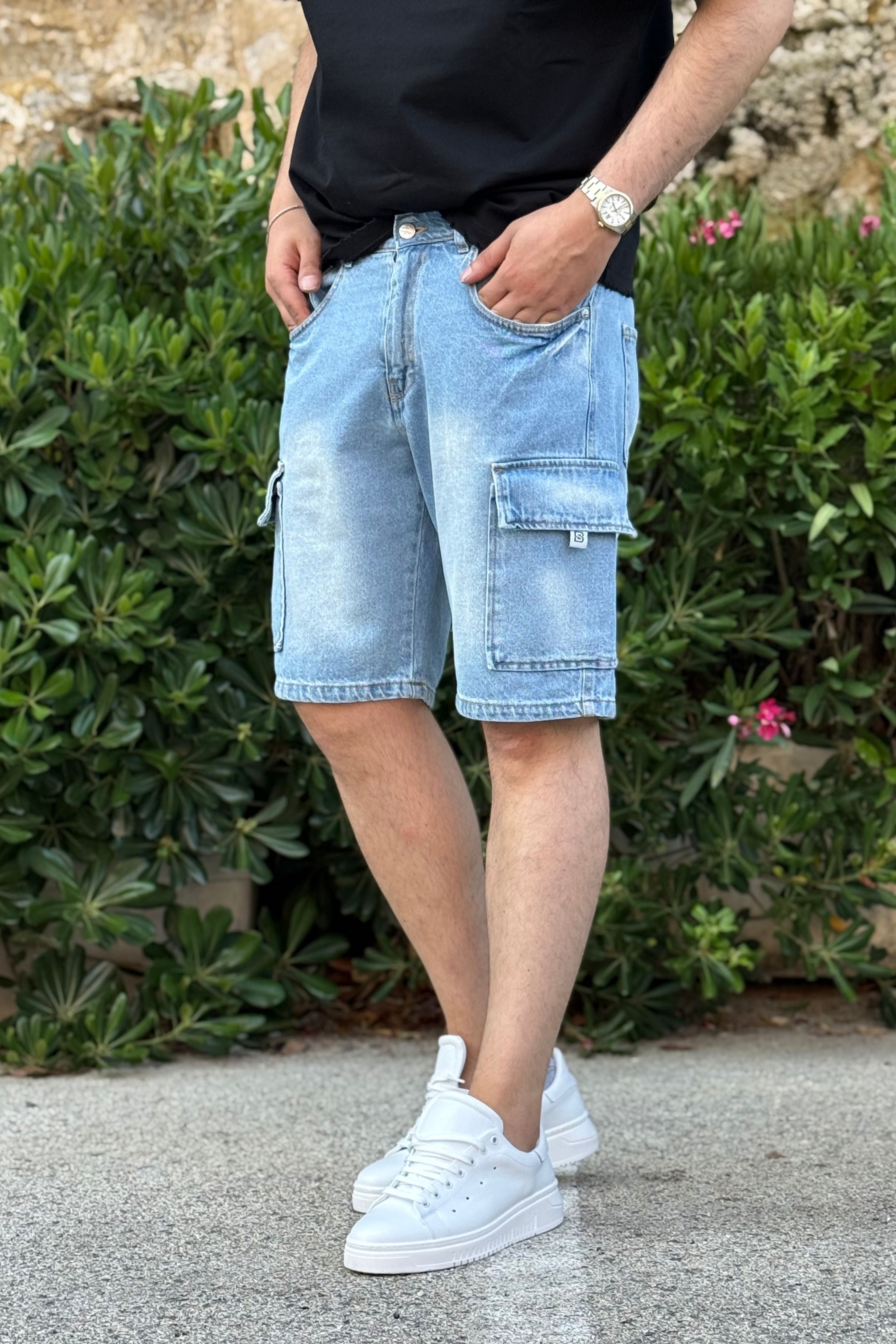 Bermuda Jeans Cargo Different Chiaro