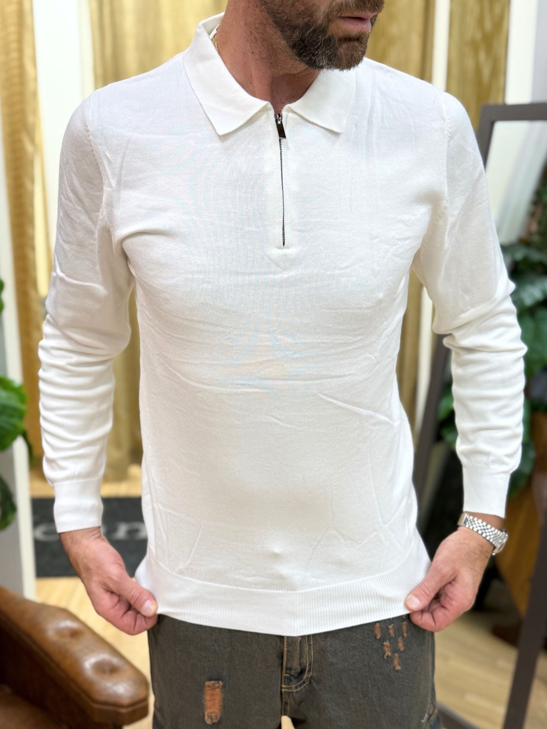 Polo Con Zip Bianco