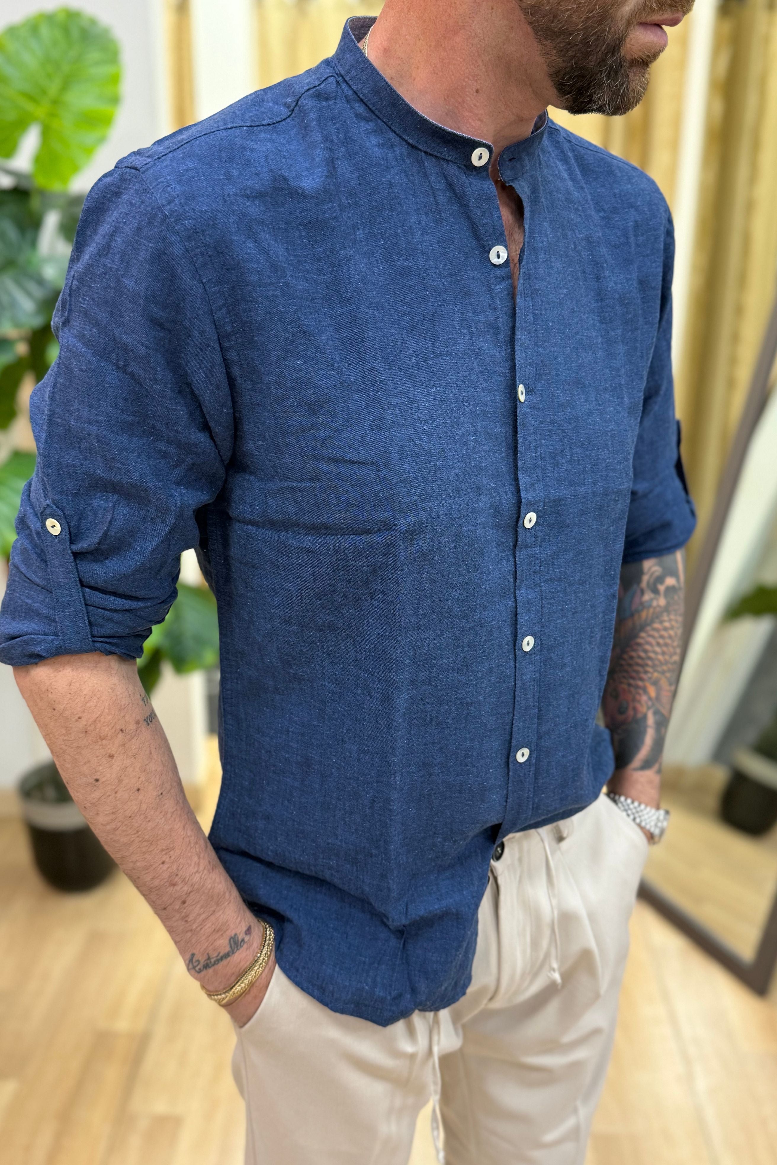Camicia In Lino Koreana BLKS Blu