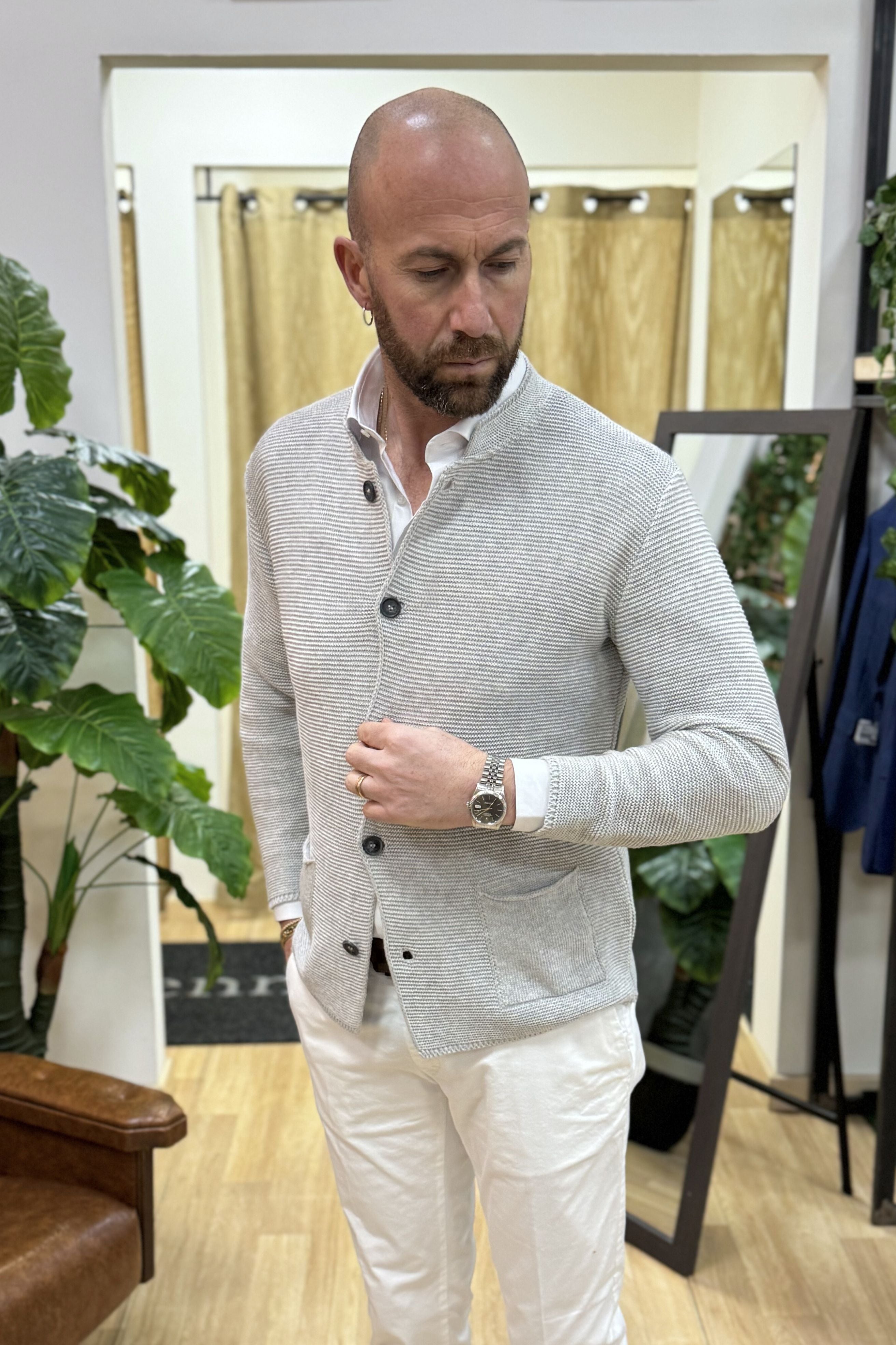 Cardigan Koreano Cotone Grigio